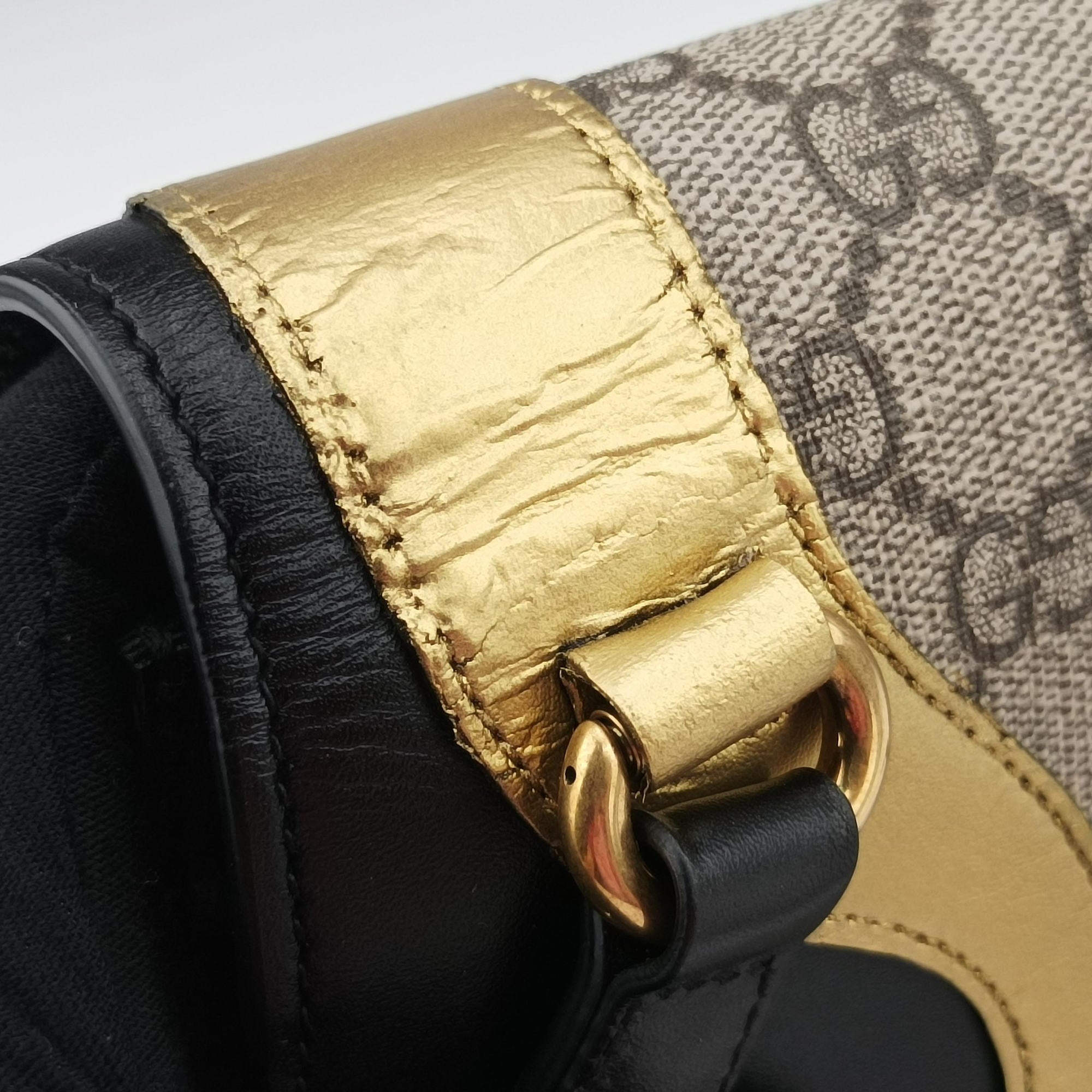 Osiride beige×Black×Golden PVC coated canvas×leather 500781 D023180432オジリデ ベージュ×ブラック×ゴールド PVCコーティングキャンバス×レザー 500781 D023180432