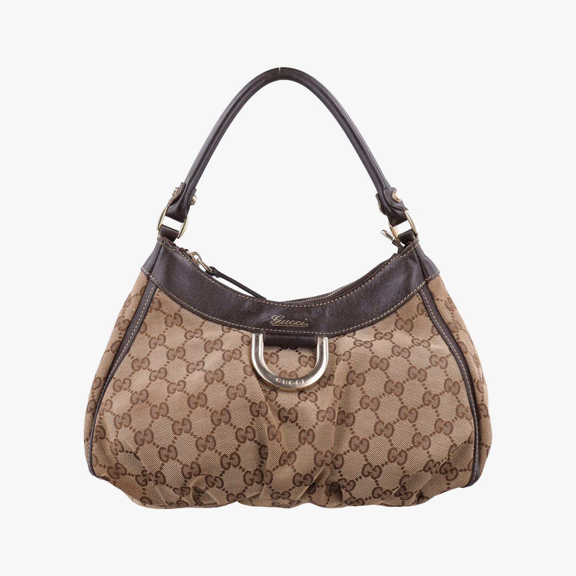 Abbey D-ring Hobo Brown Leather×canvas 190525 C7174710アビー Dリング ホーボー ブラウン レザー×キャンバス 190525 C7174710