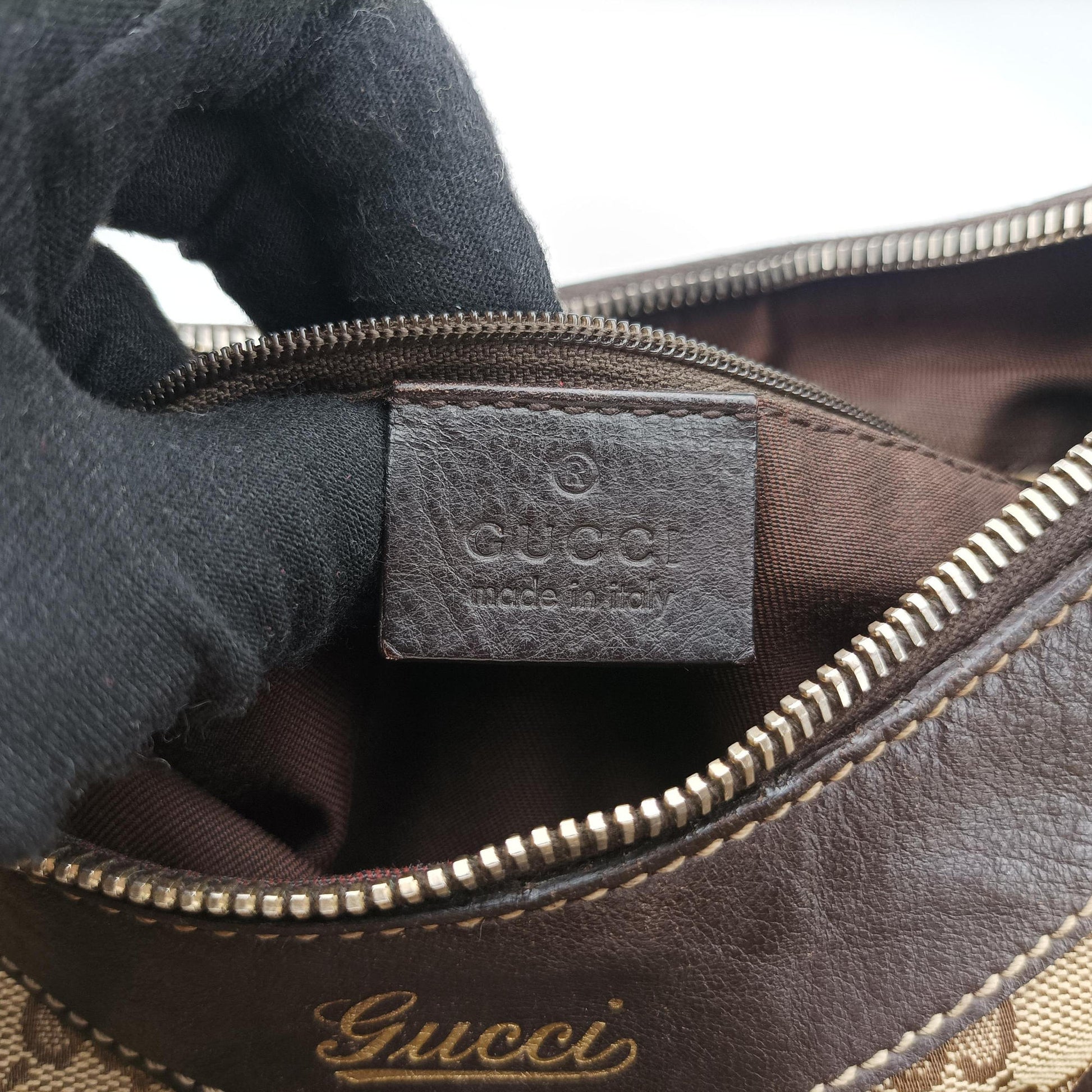 Abbey D-ring Hobo Brown Leather×canvas 190525 C7174710アビー Dリング ホーボー ブラウン レザー×キャンバス 190525 C7174710
