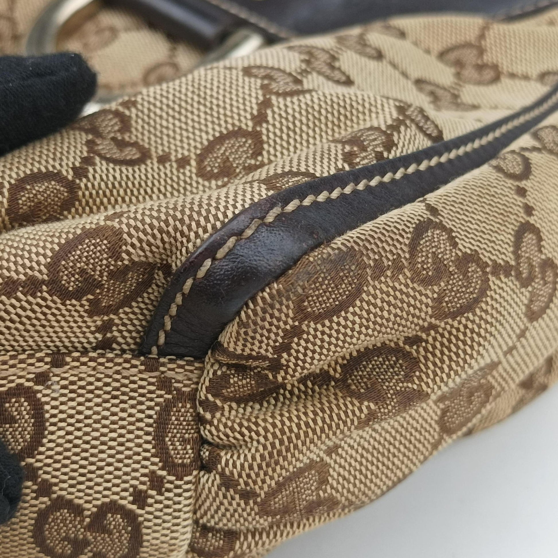 Abbey D-ring Hobo Brown Leather×canvas 190525 C7174710アビー Dリング ホーボー ブラウン レザー×キャンバス 190525 C7174710