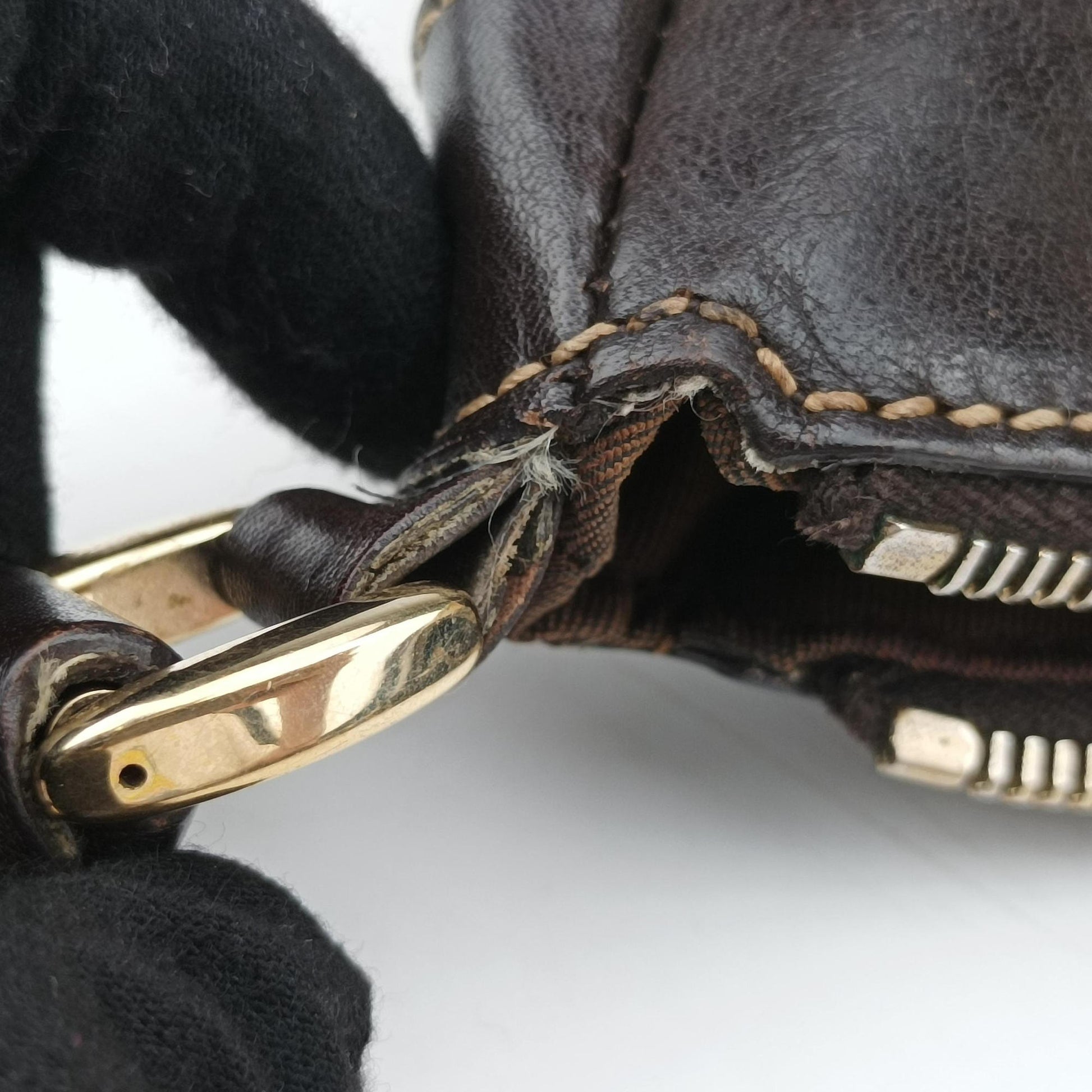 Abbey D-ring Hobo Brown Leather×canvas 190525 C7174710アビー Dリング ホーボー ブラウン レザー×キャンバス 190525 C7174710