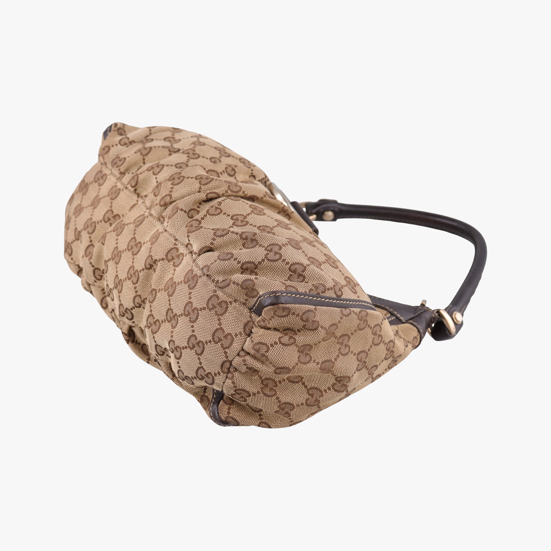 Abbey D-ring Hobo Brown Leather×canvas 190525 C7174710アビー Dリング ホーボー ブラウン レザー×キャンバス 190525 C7174710
