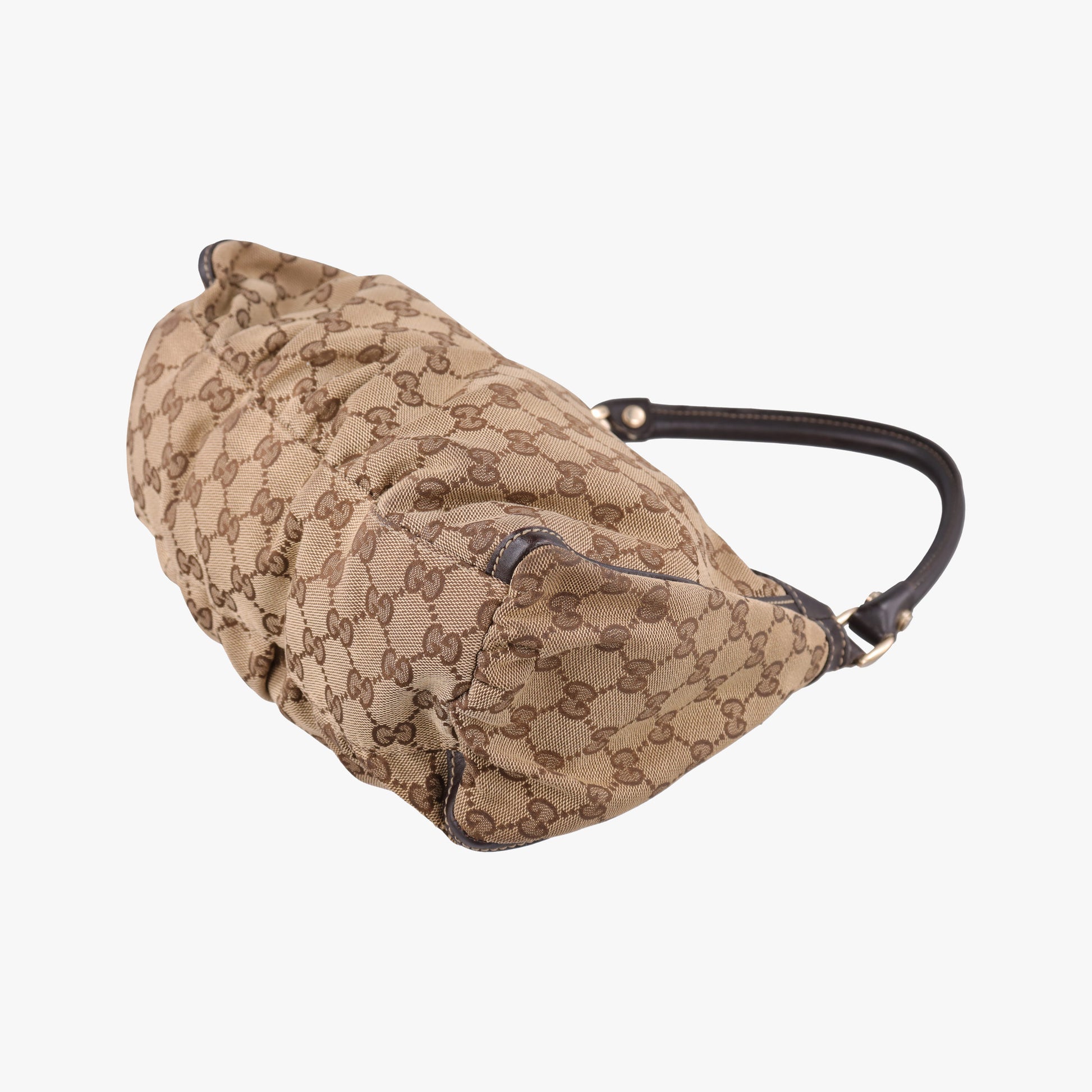 Abbey D-ring Hobo Brown Leather×canvas 190525 C7174710アビー Dリング ホーボー ブラウン レザー×キャンバス 190525 C7174710