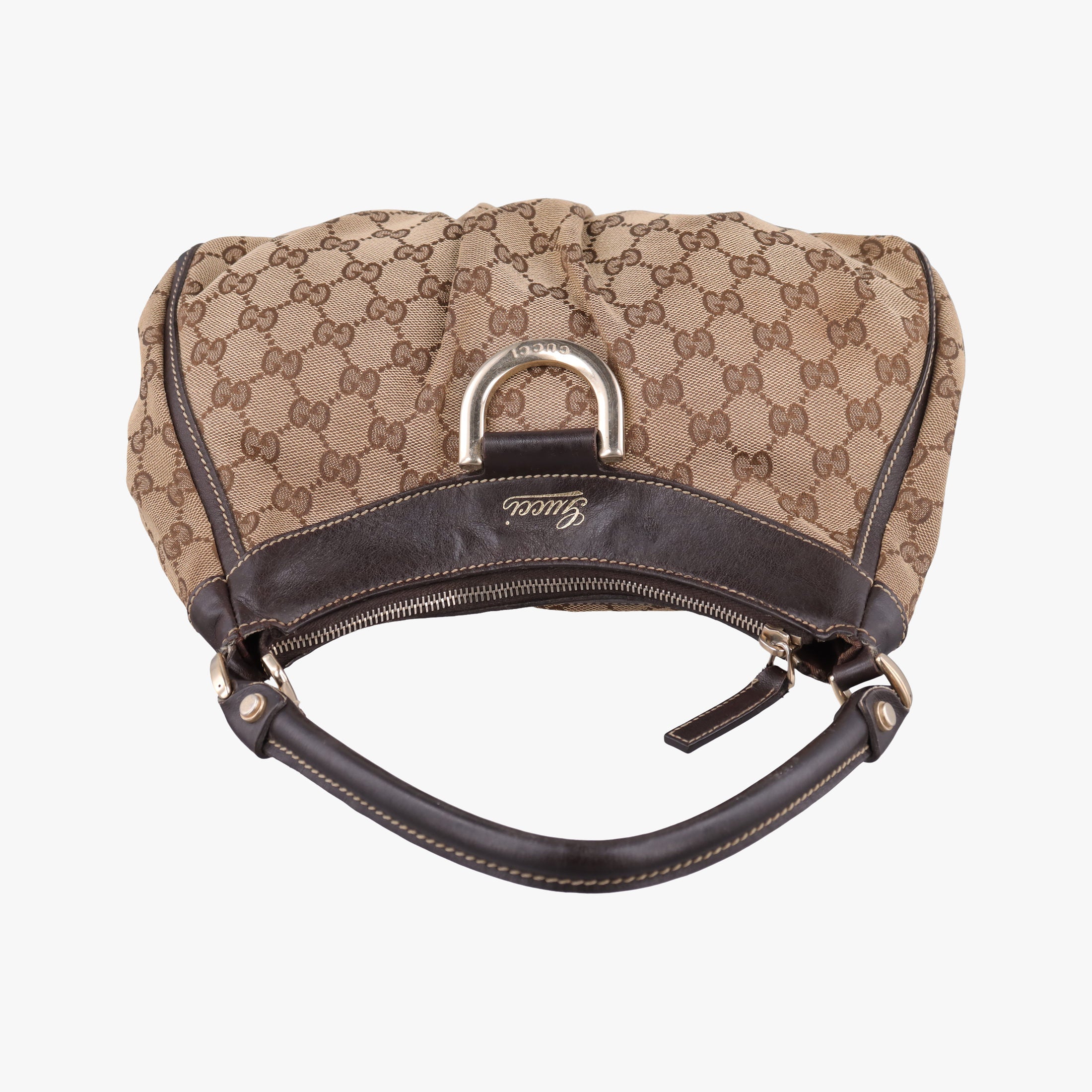 Abbey D-ring Hobo Brown Leather×canvas 190525 C7174710アビー Dリング ホーボー ブラウン レザー×キャンバス 190525 C7174710