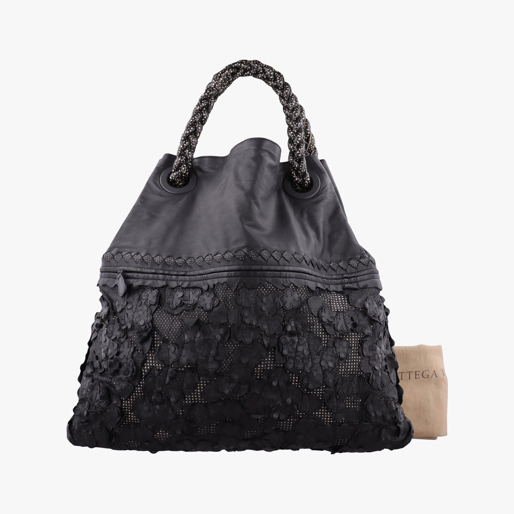 Laser-cut Floral Applique Limited Edition Black Leather 278224 VT610 9613 EPEV 2011 3806 A限定 フラワー パッチワーク ブラック レザー 278224 VT610 9613 EPEV 2011 3806 A
