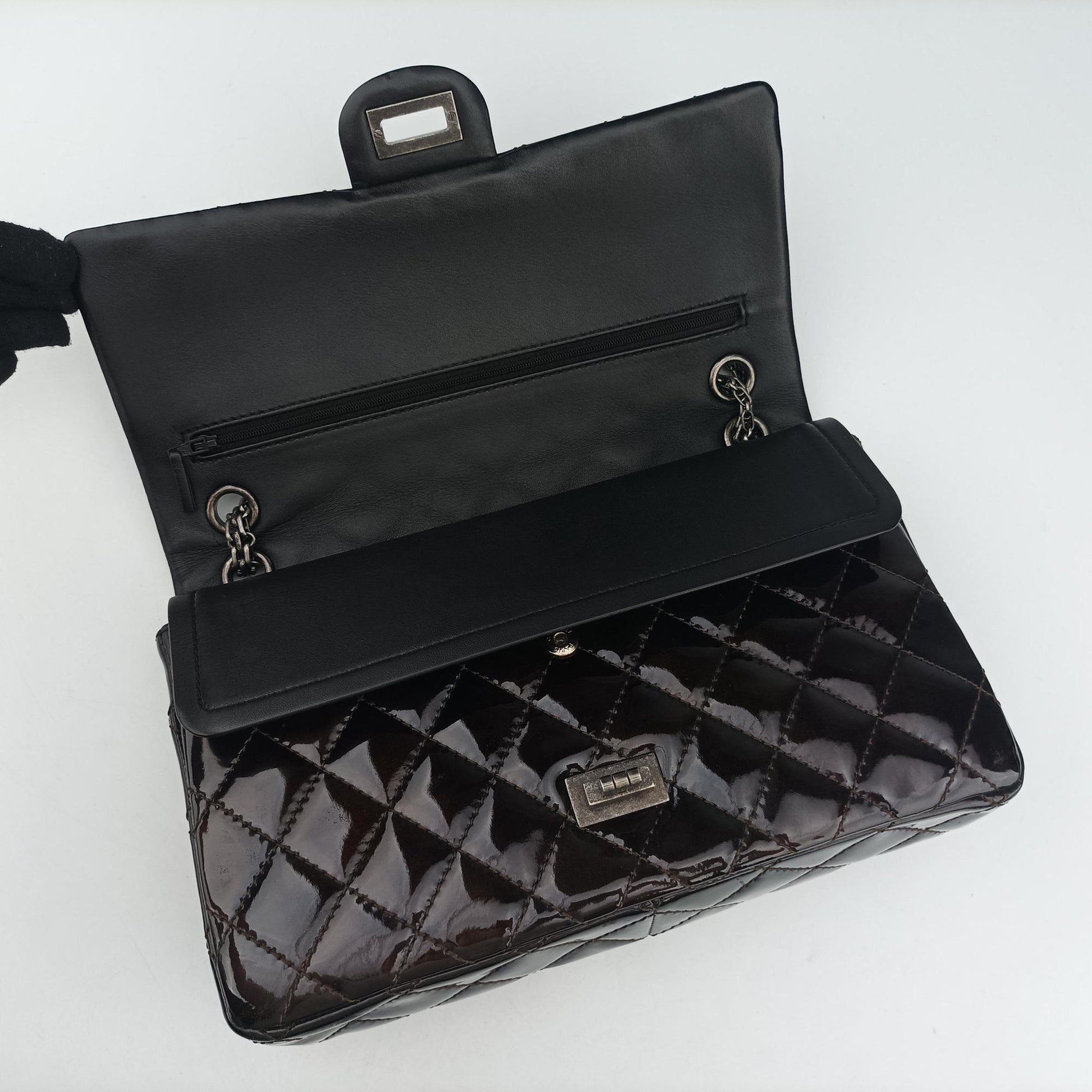 2.55 double flap Matelasse Burgundy Patent Leather A37587 157861282.55 ダブルフラップマトラッセ ワインレッド パテント A37587 15786128