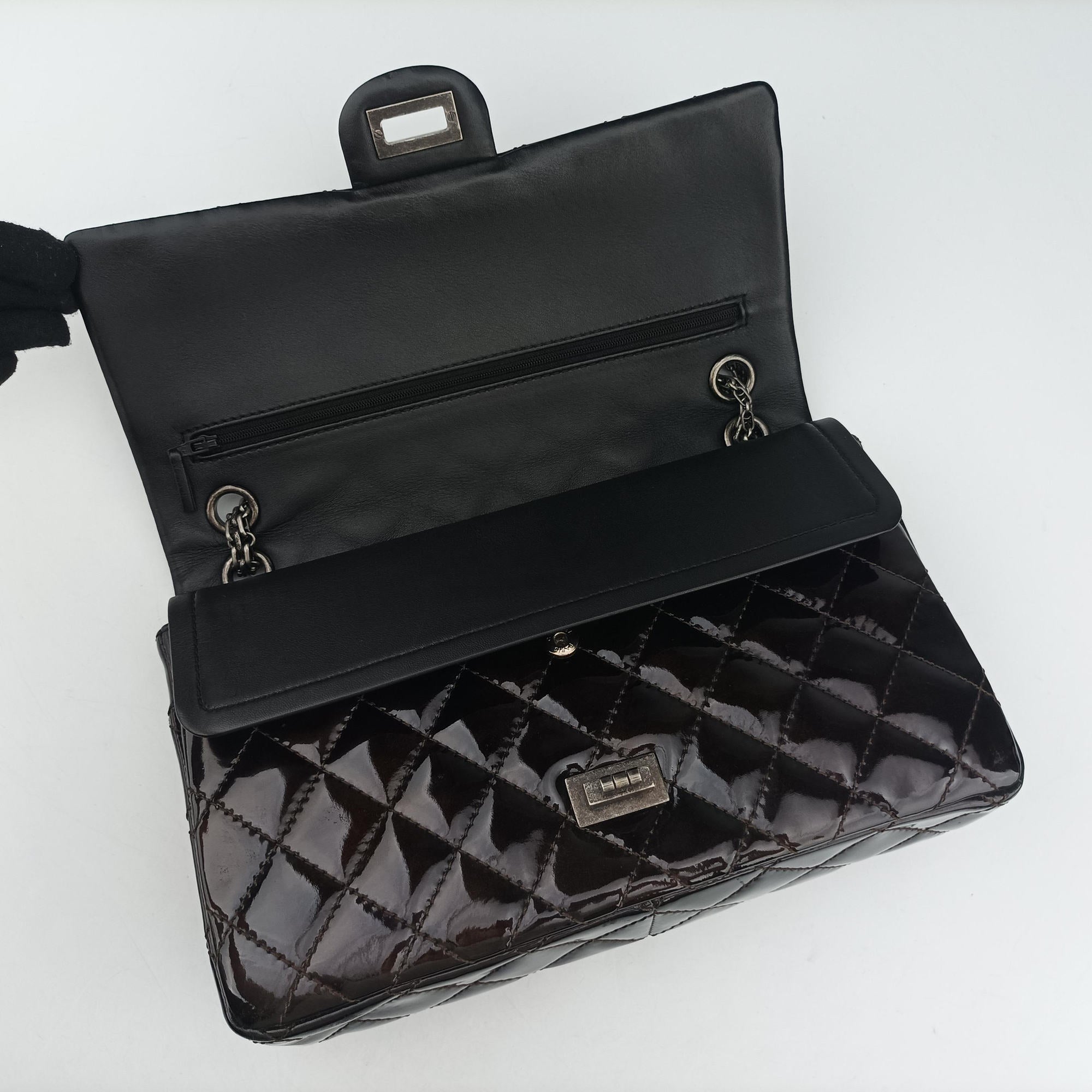 2.55 double flap Matelasse Burgundy Patent Leather A37587 157861282.55 ダブルフラップマトラッセ ワインレッド パテント A37587 15786128
