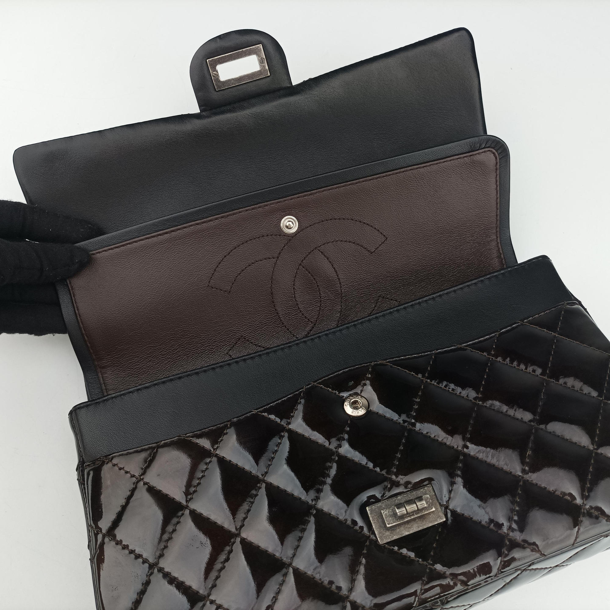 2.55 double flap Matelasse Burgundy Patent Leather A37587 157861282.55 ダブルフラップマトラッセ ワインレッド パテント A37587 15786128
