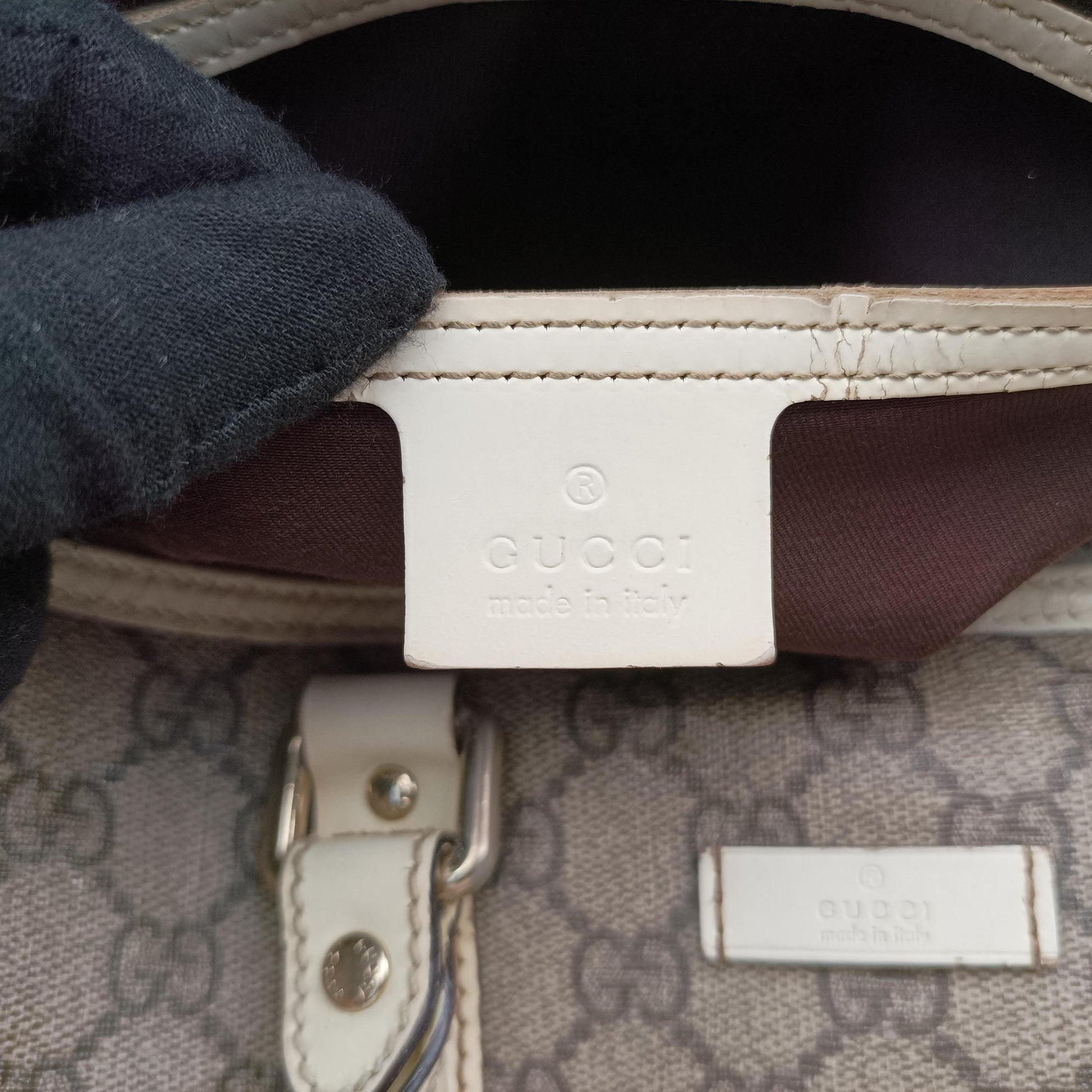 GG plus Spring Joy GG Supreme BEIGE×WHITE PVC coated canvas×leather 193603 A6915278GGプラス ジョイ GGスプリーム ベージュ×ホワイト PVCコーティングキャンバス×レザー 193603 A6915278