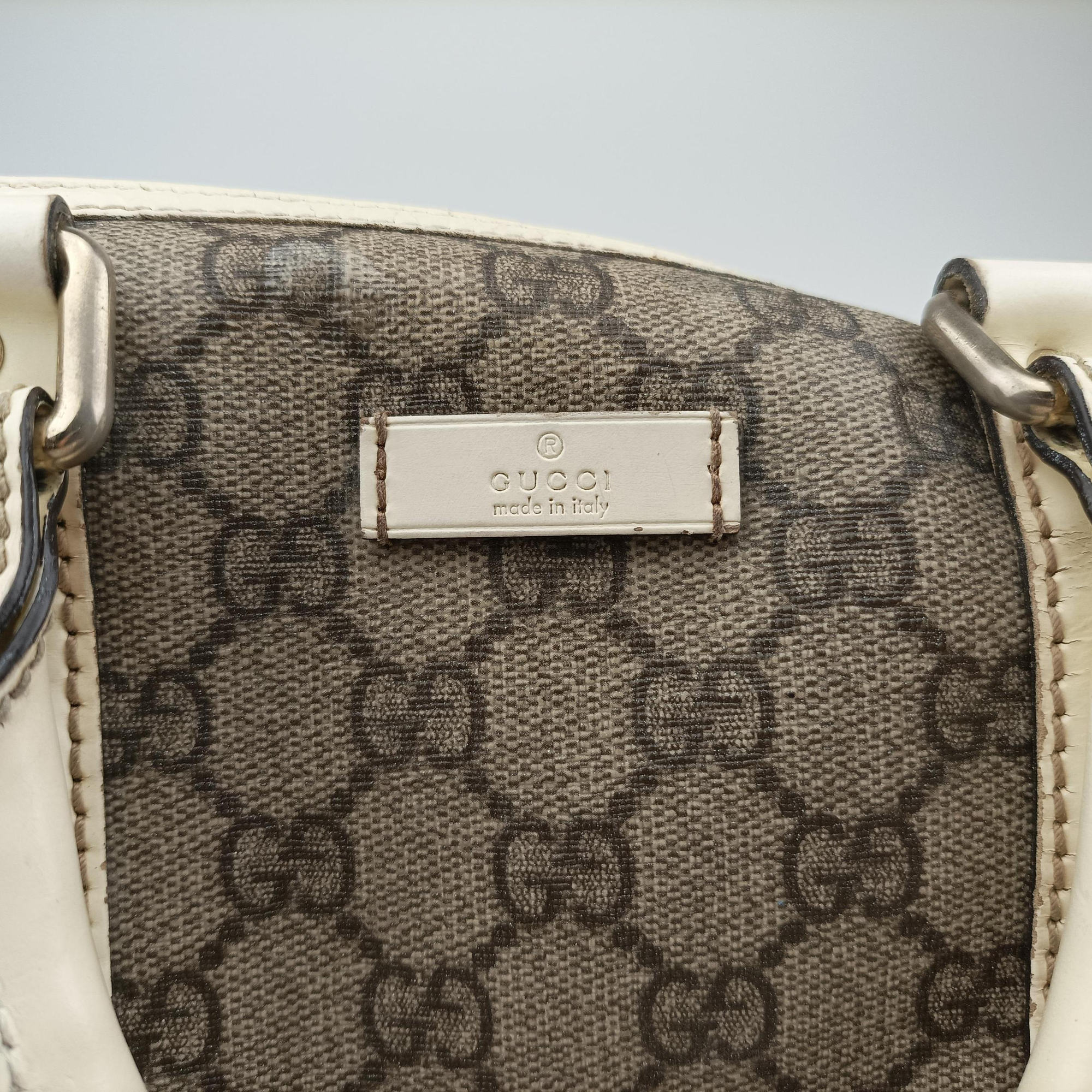 GG plus Spring Joy GG Supreme BEIGE×WHITE PVC coated canvas×leather 193603 A6915278GGプラス ジョイ GGスプリーム ベージュ×ホワイト PVCコーティングキャンバス×レザー 193603 A6915278