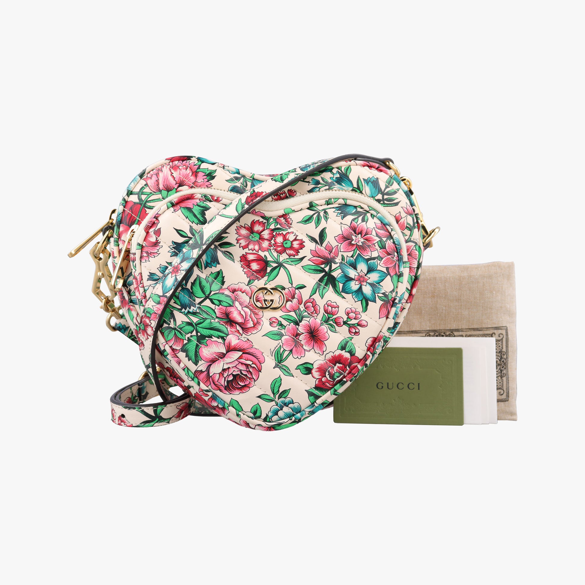 GG Marmont Flower Print Heart Multicolour Leather 740355 A040805972GGマーモント フラワー プリント ハート マルチカラー レザー 740355 A040805972