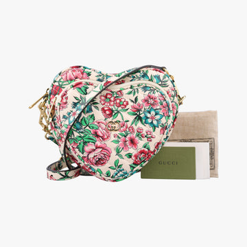 GG Marmont Flower Print Heart Multicolour Leather 740355 A040805972GGマーモント フラワー プリント ハート マルチカラー レザー 740355 A040805972