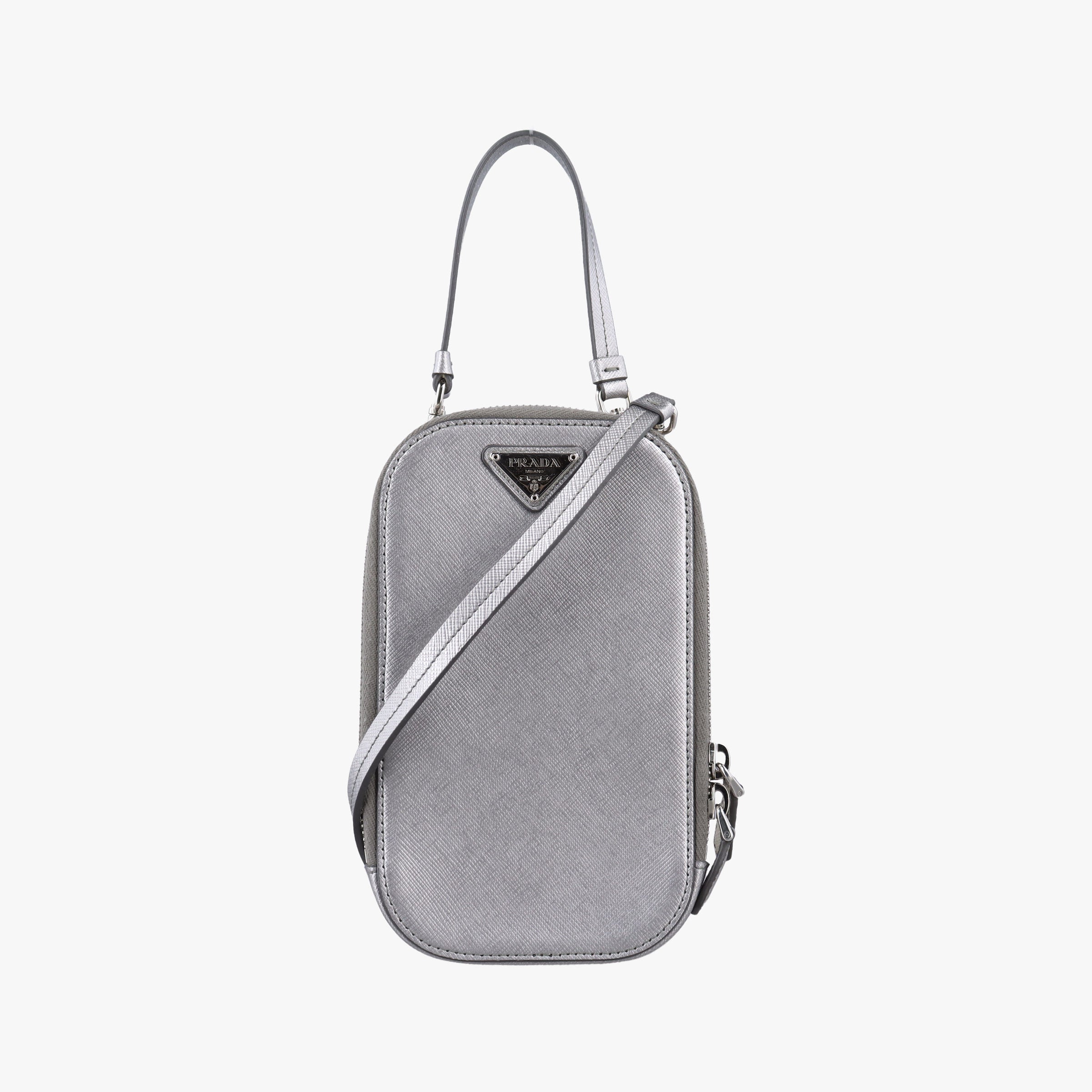 Triangle logo Silver Saffiano Leather 1DH030 85トライアングルロゴ シルバー サフィアーノレザー 1DH030 85
