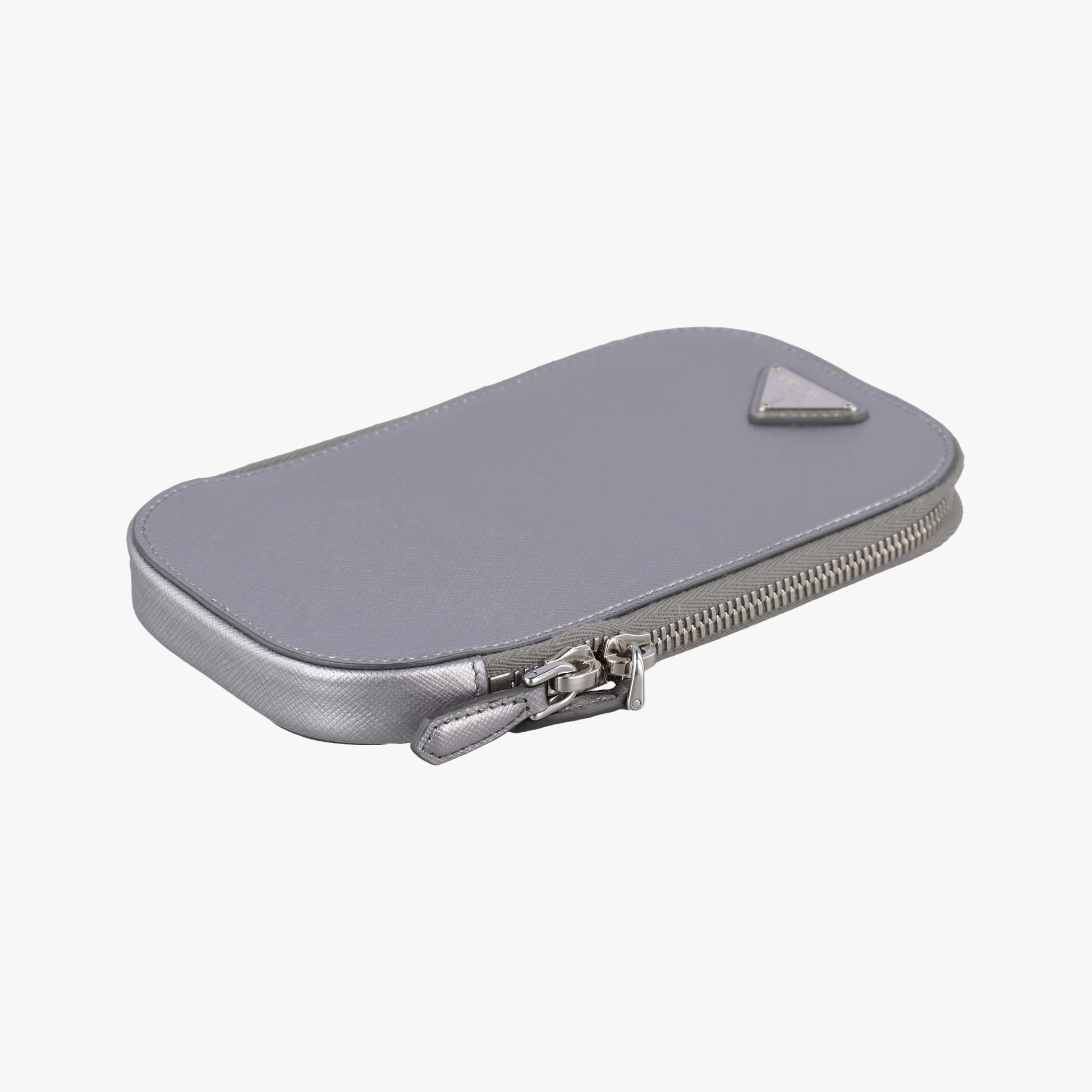 Triangle logo Silver Saffiano Leather 1DH030 85トライアングルロゴ シルバー サフィアーノレザー 1DH030 85
