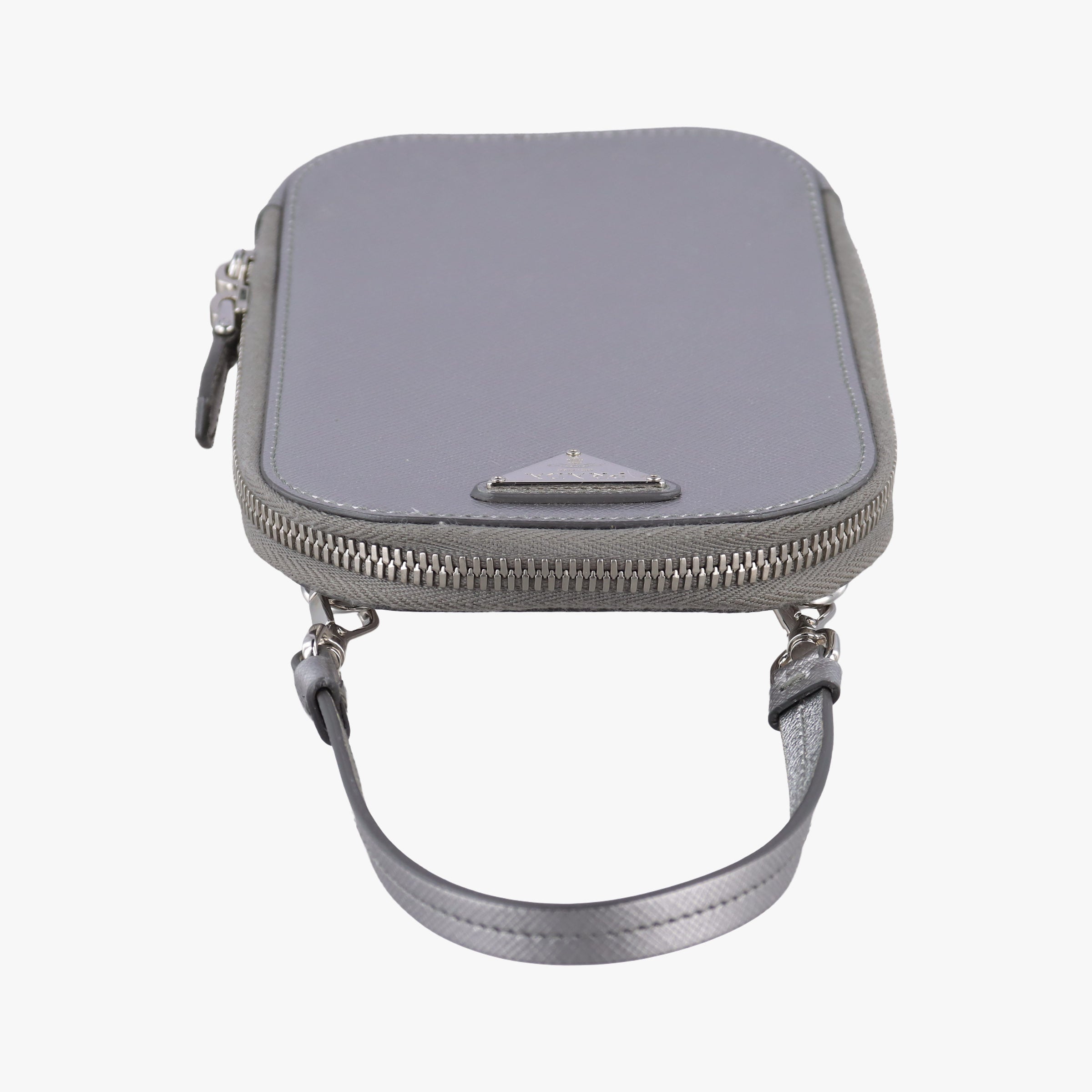 Triangle logo Silver Saffiano Leather 1DH030 85トライアングルロゴ シルバー サフィアーノレザー 1DH030 85