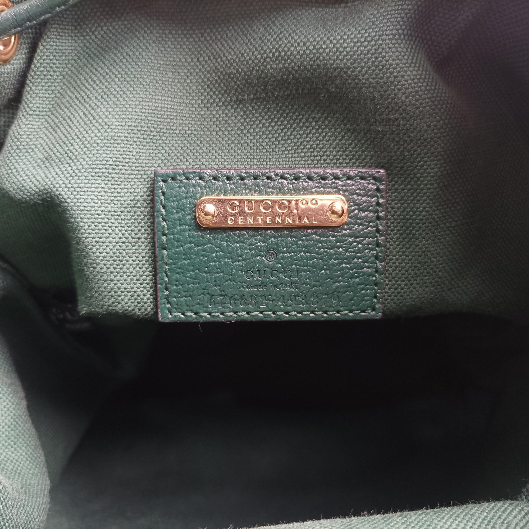 100th Anniversary Ophidia Mini Bucket Green×Multi-color Canvas×Leather 676682 I035885864100周年記念 オフィディア ミニ バケツ グリーン×マルチ キャンバス×レザー 676682 I035885864