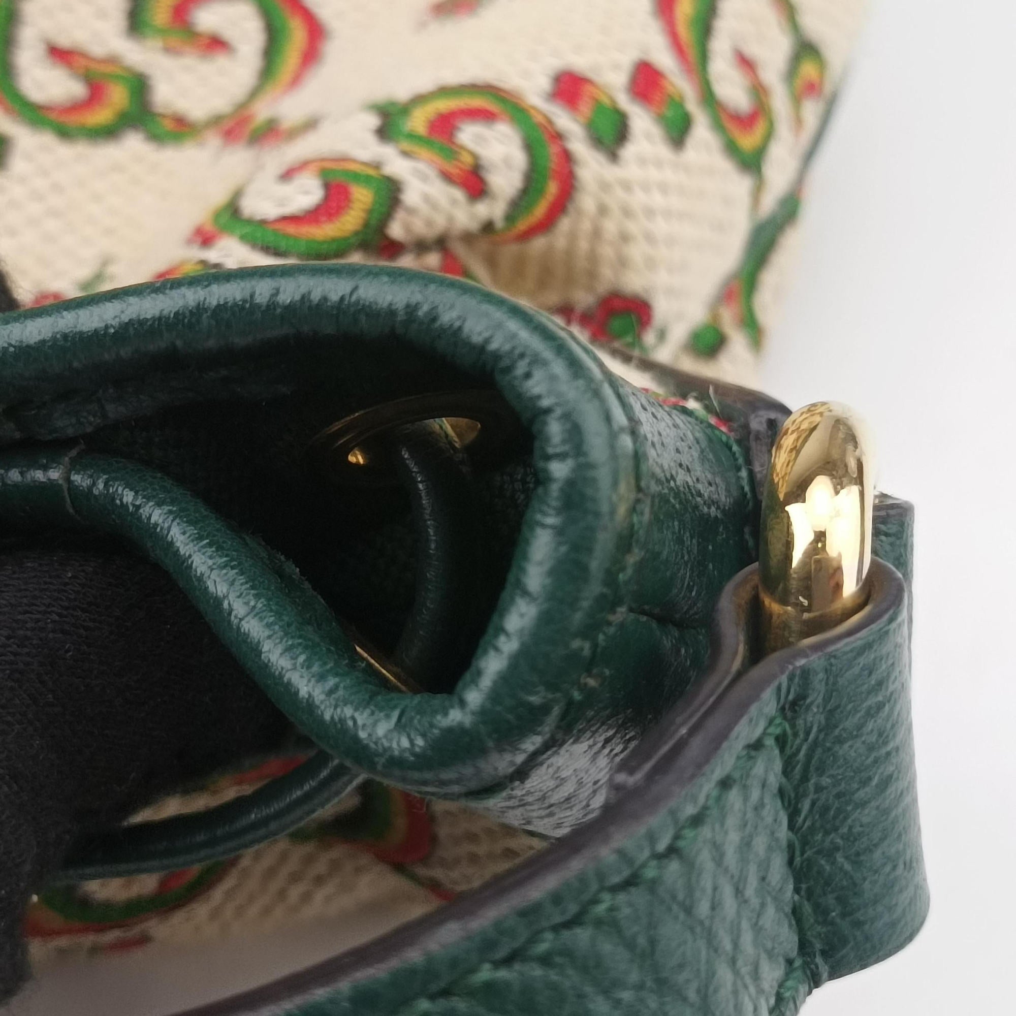 100th Anniversary Ophidia Mini Bucket Green×Multi-color Canvas×Leather 676682 I035885864100周年記念 オフィディア ミニ バケツ グリーン×マルチ キャンバス×レザー 676682 I035885864