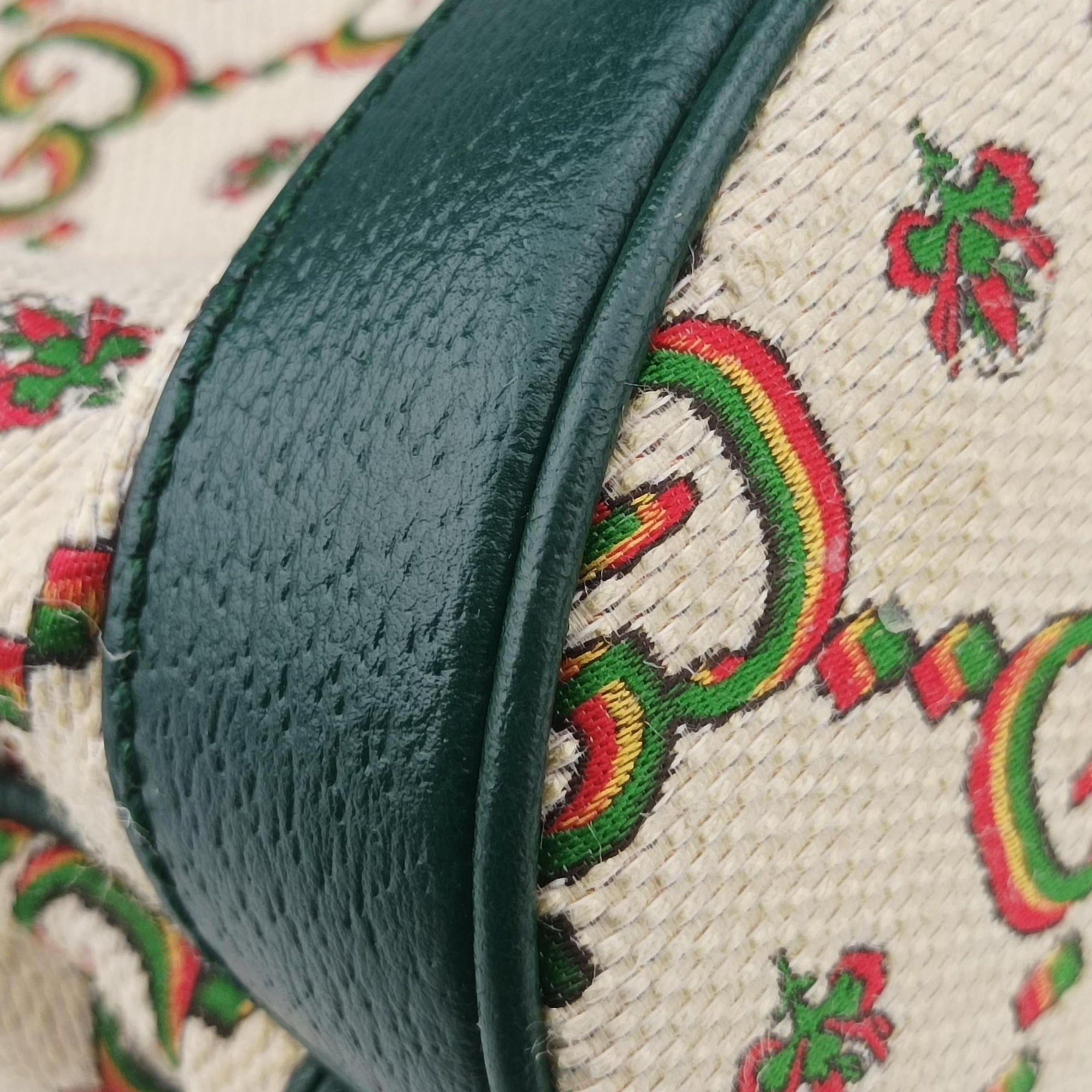 100th Anniversary Ophidia Mini Bucket Green×Multi-color Canvas×Leather 676682 I035885864100周年記念 オフィディア ミニ バケツ グリーン×マルチ キャンバス×レザー 676682 I035885864