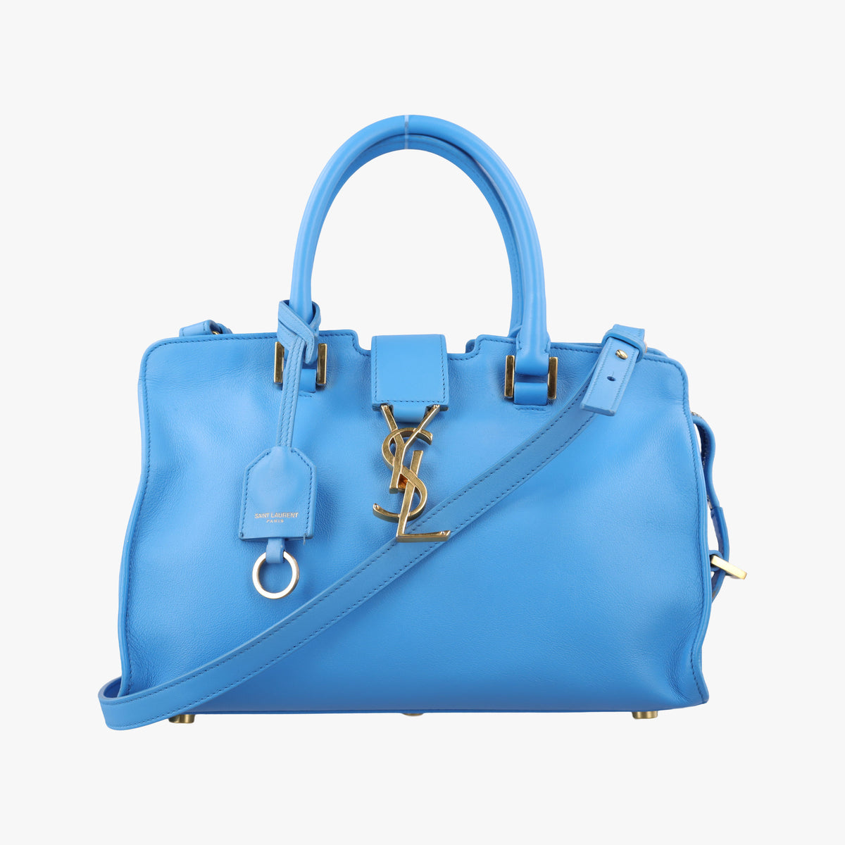 Pre-owned Yves Saint Laurent BABY CABAS Blue Leather 400914 shoulderbag | stylenewstar