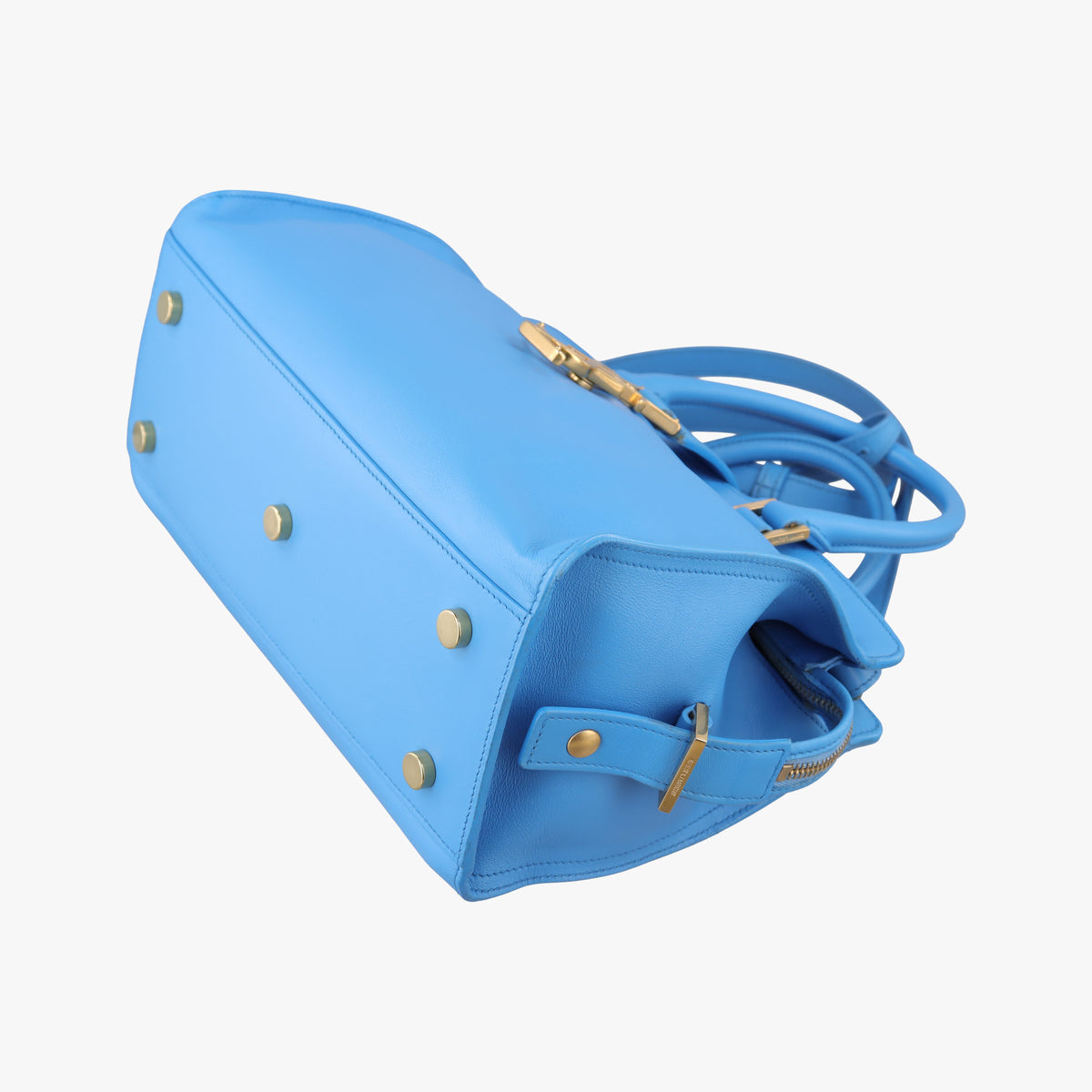 Pre-owned Yves Saint Laurent BABY CABAS Blue Leather 400914 shoulderbag | stylenewstar