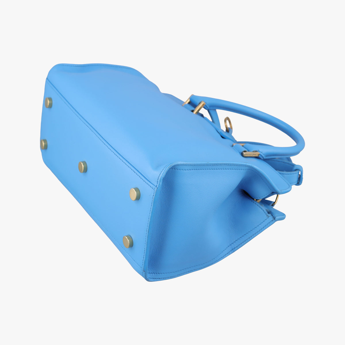 Pre-owned Yves Saint Laurent BABY CABAS Blue Leather 400914 shoulderbag | stylenewstar