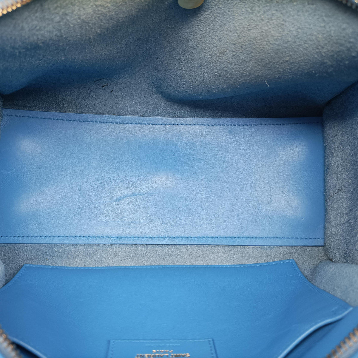 Pre-owned Yves Saint Laurent BABY CABAS Blue Leather 400914 shoulderbag | stylenewstar