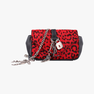 Monogram Leopard Print Baby Punk Chain Red×Black Pony hair x Leather 401648 CLD401648.0715モノグラム レオパードプリント ベビーパンクチェーン レッド×ブラック ハラコ×レザー 401648 CLD401648.0715