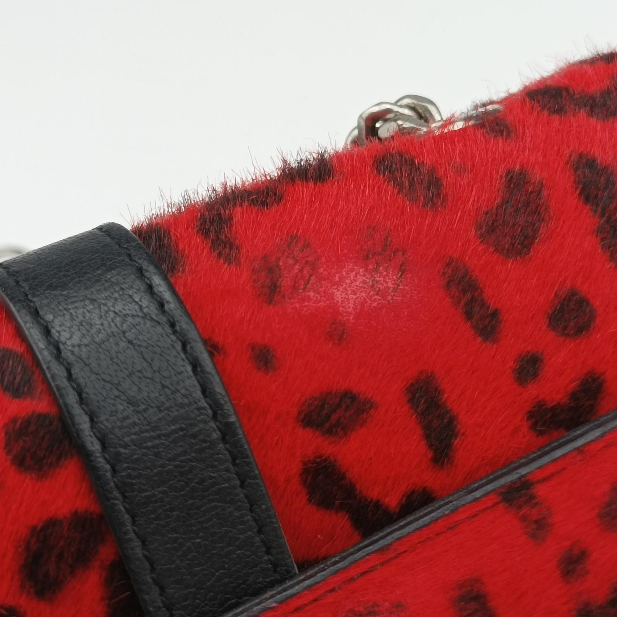 Monogram Leopard Print Baby Punk Chain Red×Black Pony hair x Leather 401648 CLD401648.0715モノグラム レオパードプリント ベビーパンクチェーン レッド×ブラック ハラコ×レザー 401648 CLD401648.0715
