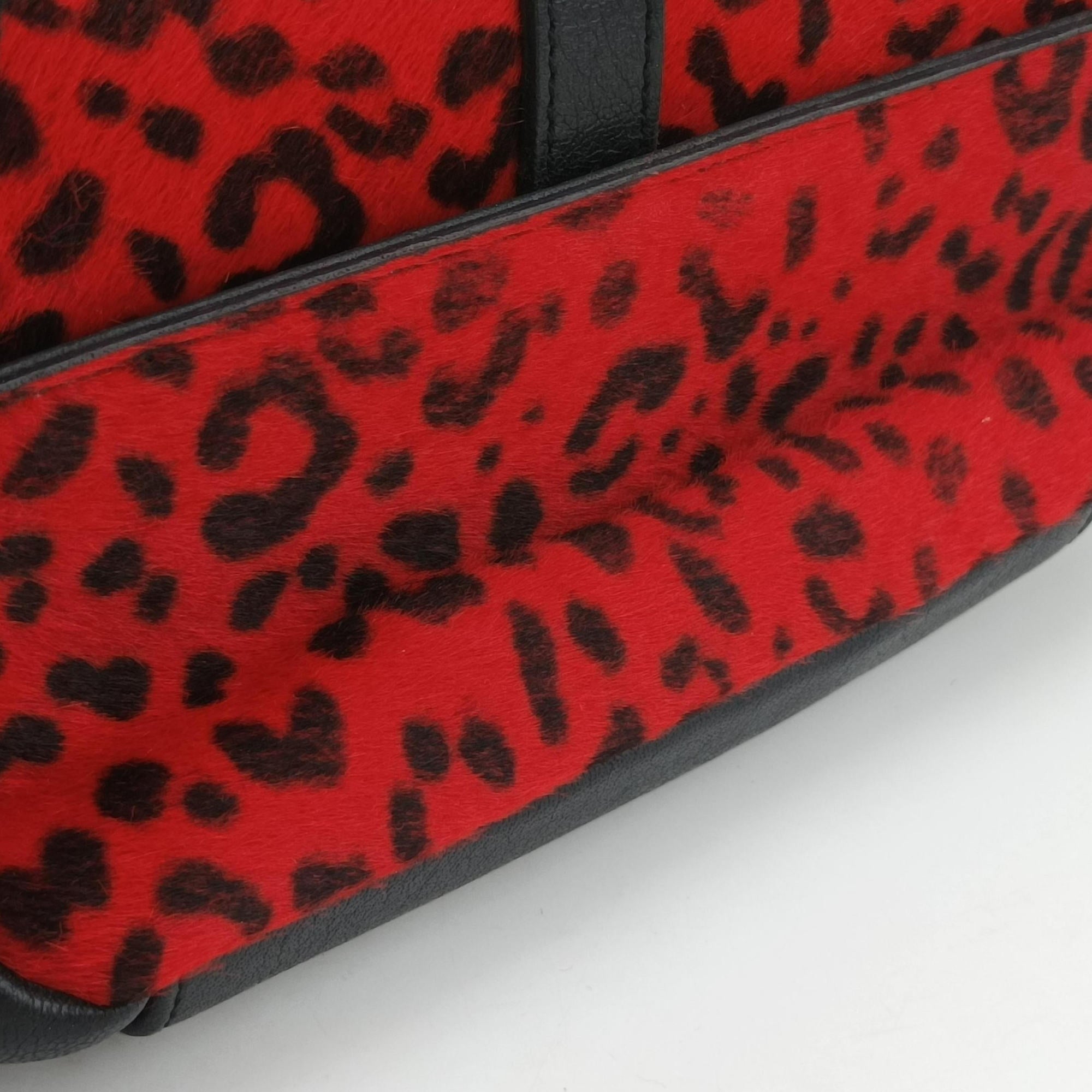 Monogram Leopard Print Baby Punk Chain Red×Black Pony hair x Leather 401648 CLD401648.0715モノグラム レオパードプリント ベビーパンクチェーン レッド×ブラック ハラコ×レザー 401648 CLD401648.0715