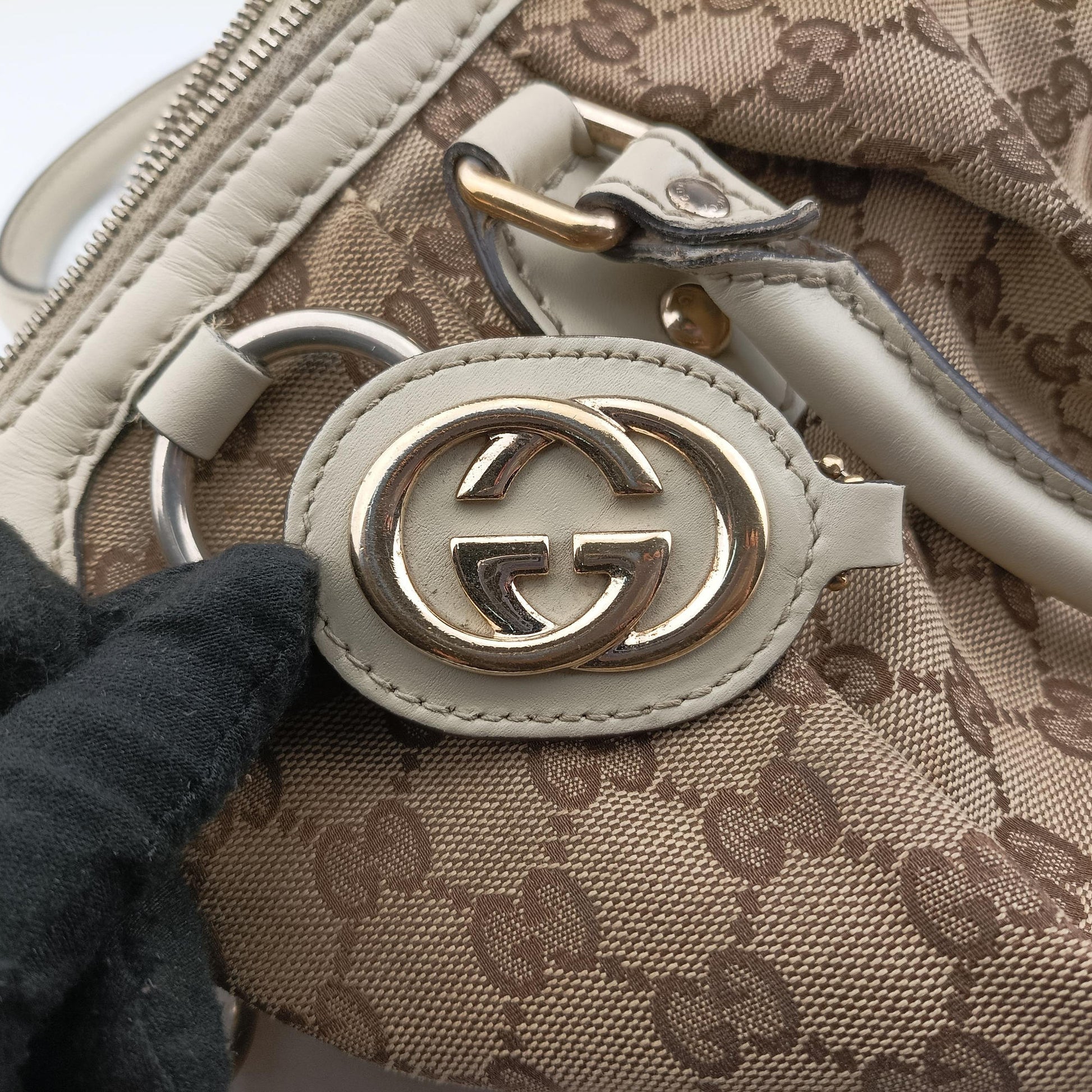 Sukey White×Beige canvas×leather 285730 F013262896スーキー ホワイト×ベージュ キャンバス×レザー 285730 F013262896