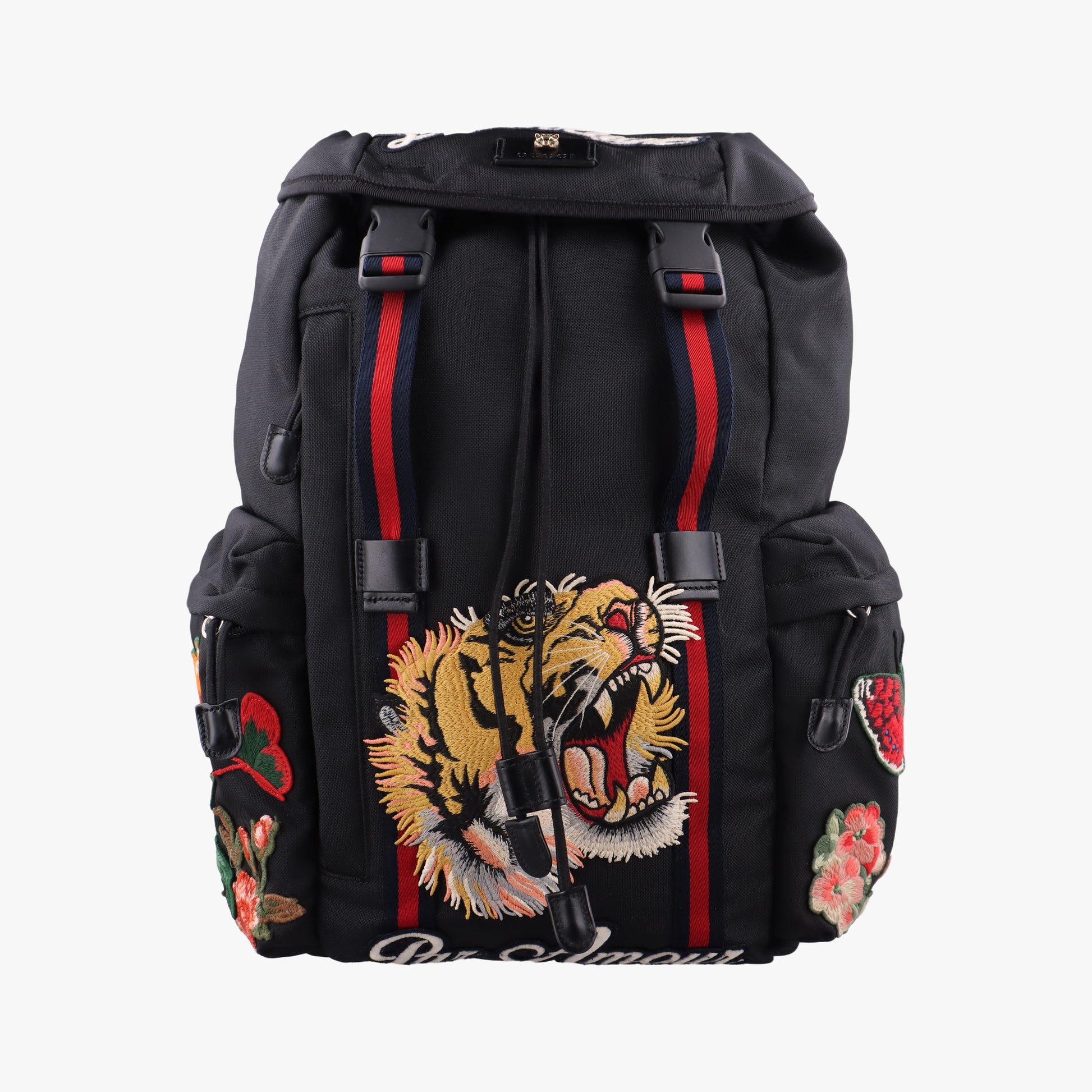 Embroidered Tiger Web Sherry Line Black×Multicolour canvas 429037 E022463164シェリーライン エンブロイダリータイガー ブラック×マルチカラー キャンバス 429037 E022463164