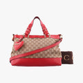 Valentine heart charm beige×red Canvas×Leather 309122 G013679720バレンタイン ハートチャーム ベージュ×レッド キャンバス×レザー 309122 G013679720