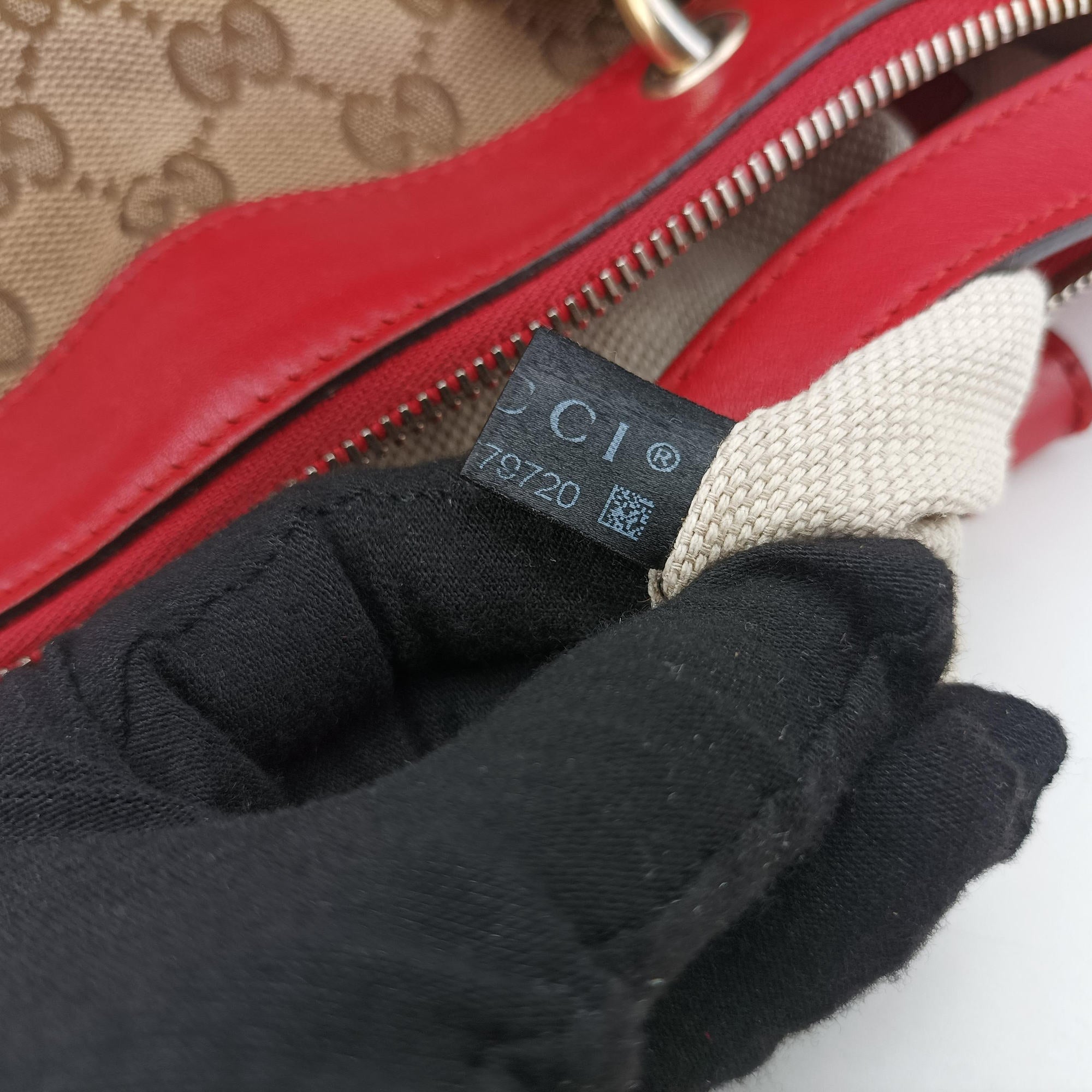 Valentine heart charm beige×red Canvas×Leather 309122 G013679720バレンタイン ハートチャーム ベージュ×レッド キャンバス×レザー 309122 G013679720