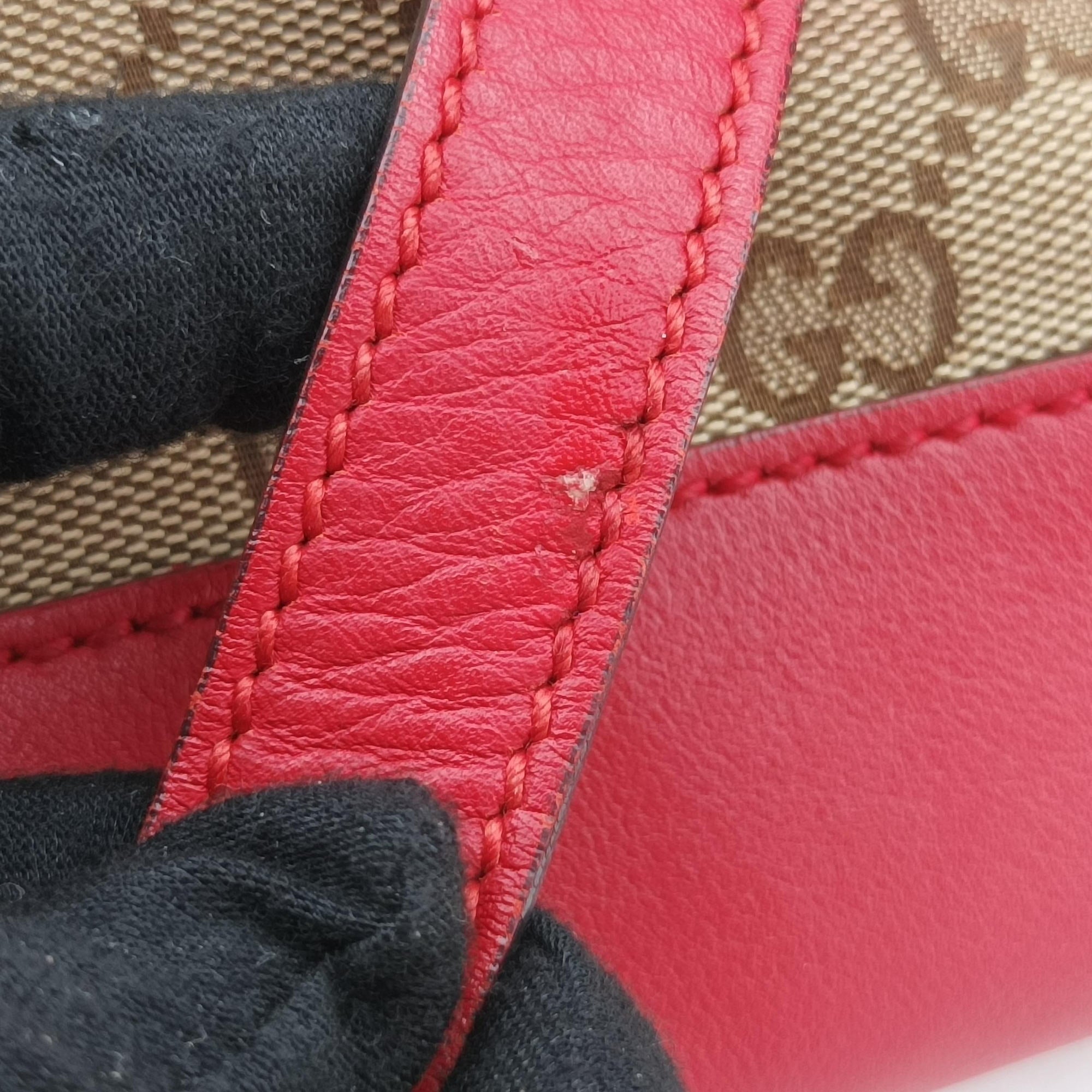 Valentine heart charm beige×red Canvas×Leather 309122 G013679720バレンタイン ハートチャーム ベージュ×レッド キャンバス×レザー 309122 G013679720