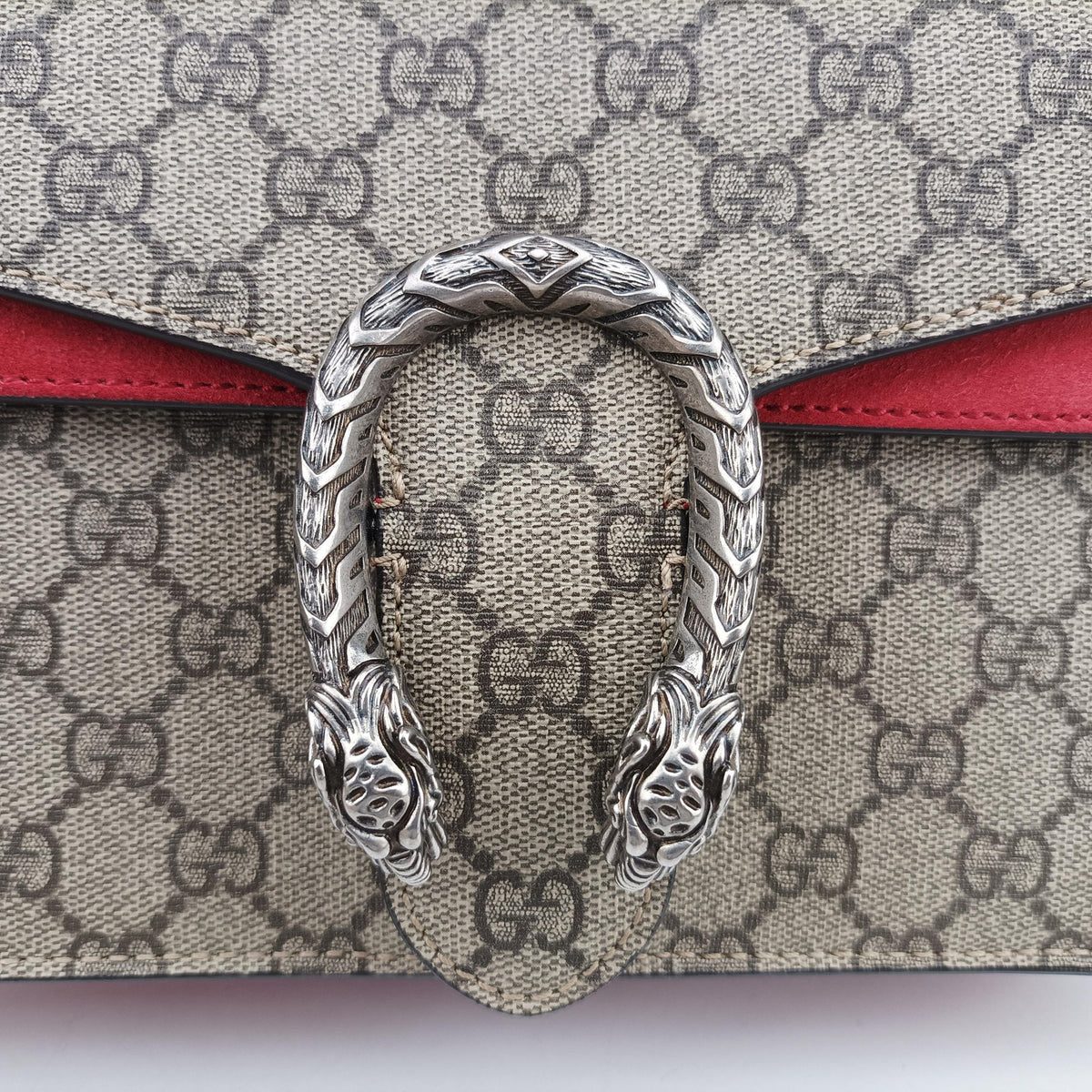Pre-owned Gucci Dionysus beige×red PVC coated canvas × suede 400249 shoulderbag | stylenewstar