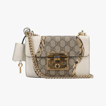 Pre-owned Gucci Padlock Beige×White×Multi Leather × Coated Canvas × Snakeskin 432182 shoulderbag | stylenewstar