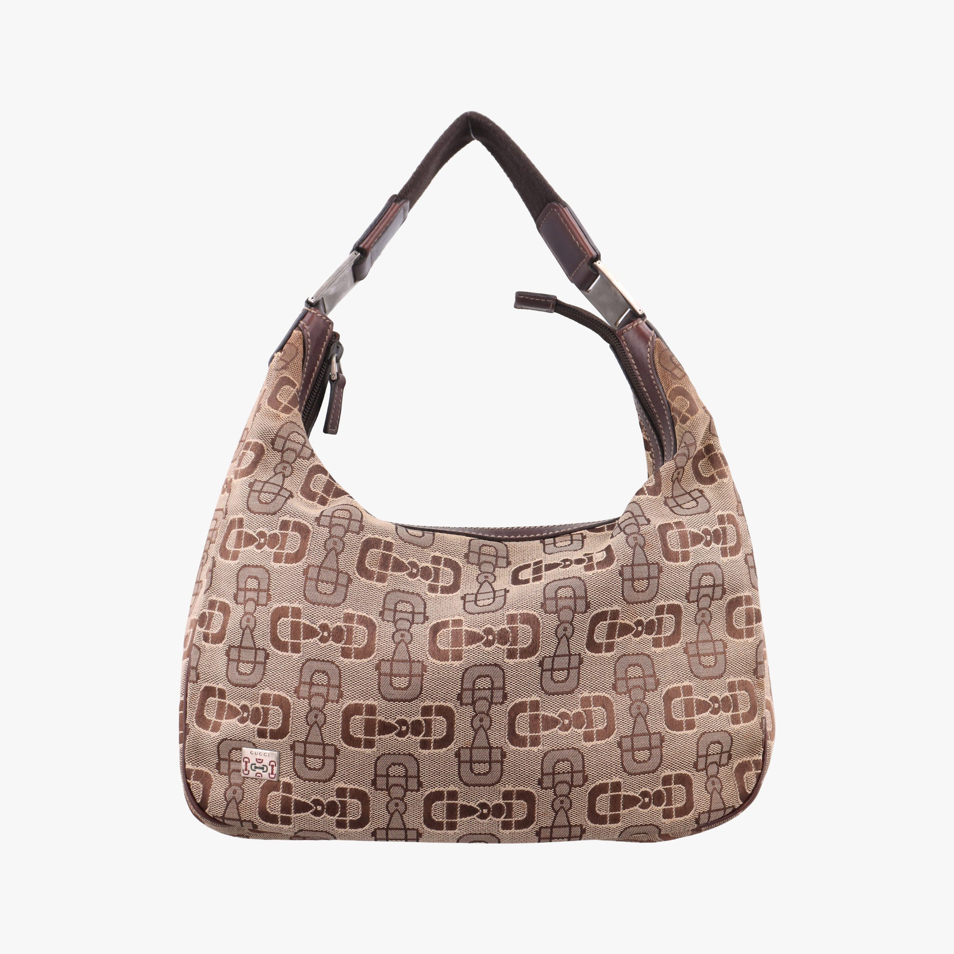 Horsebit print hobo Brown Canvas×Leather 211524 H3560355ホースビット プリント ホーボー ブラウン キャンバス×レザー 211524 H3560355