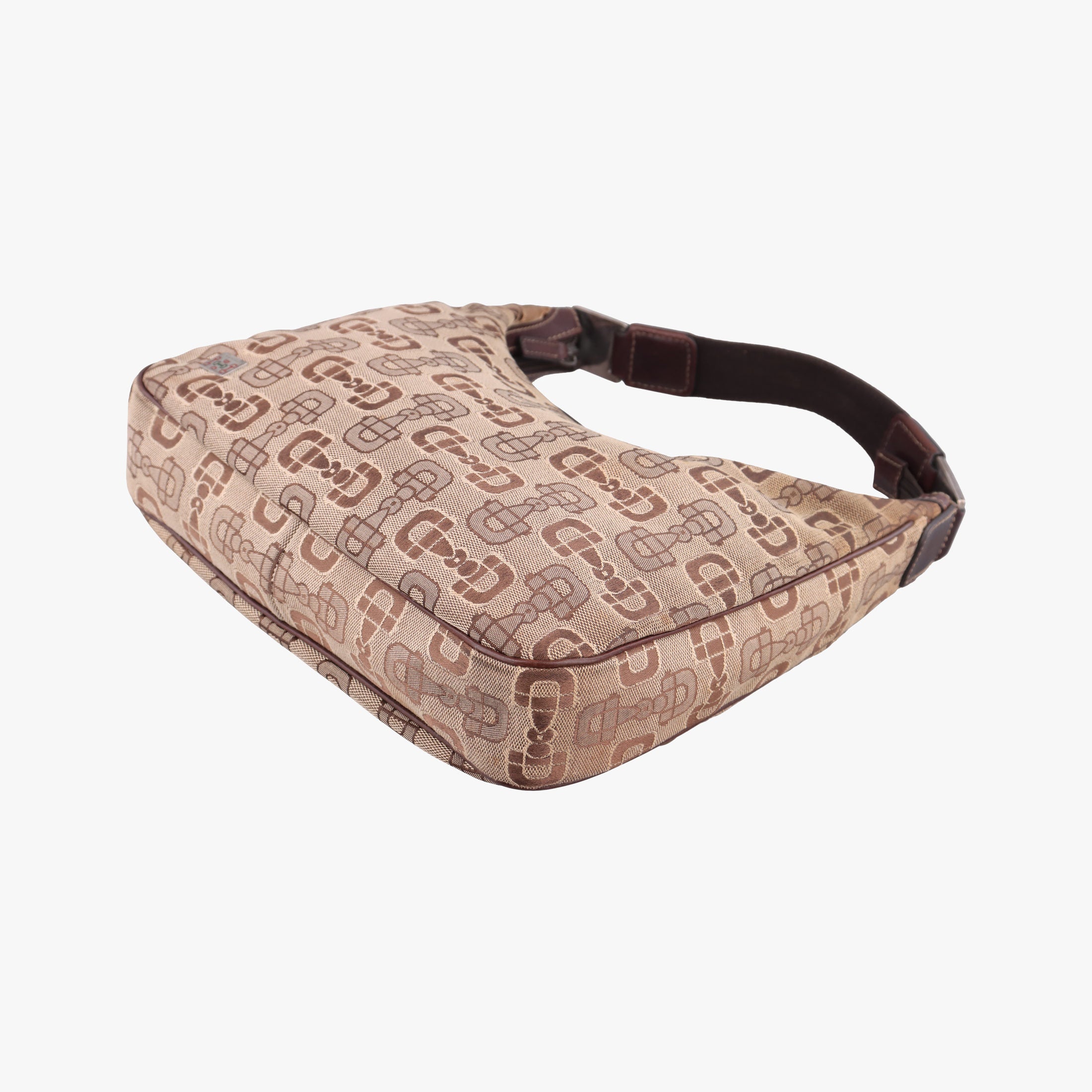Horsebit print hobo Brown Canvas×Leather 211524 H3560355ホースビット プリント ホーボー ブラウン キャンバス×レザー 211524 H3560355