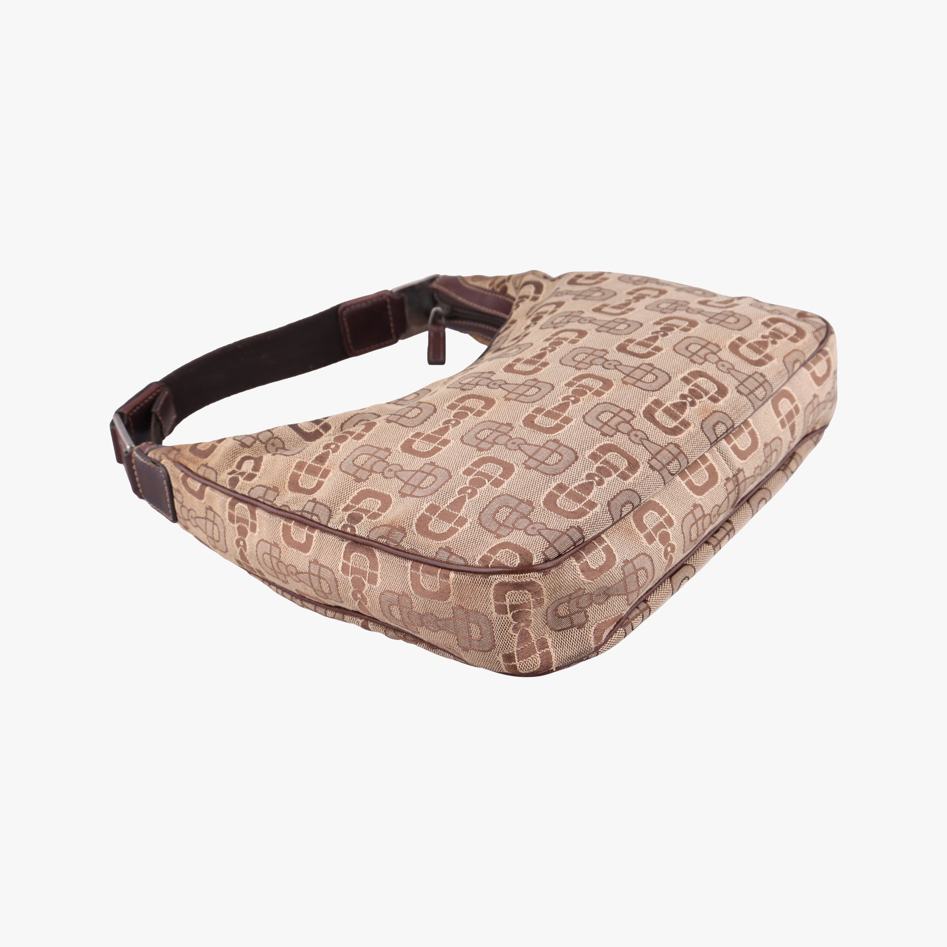 Horsebit print hobo Brown Canvas×Leather 211524 H3560355ホースビット プリント ホーボー ブラウン キャンバス×レザー 211524 H3560355