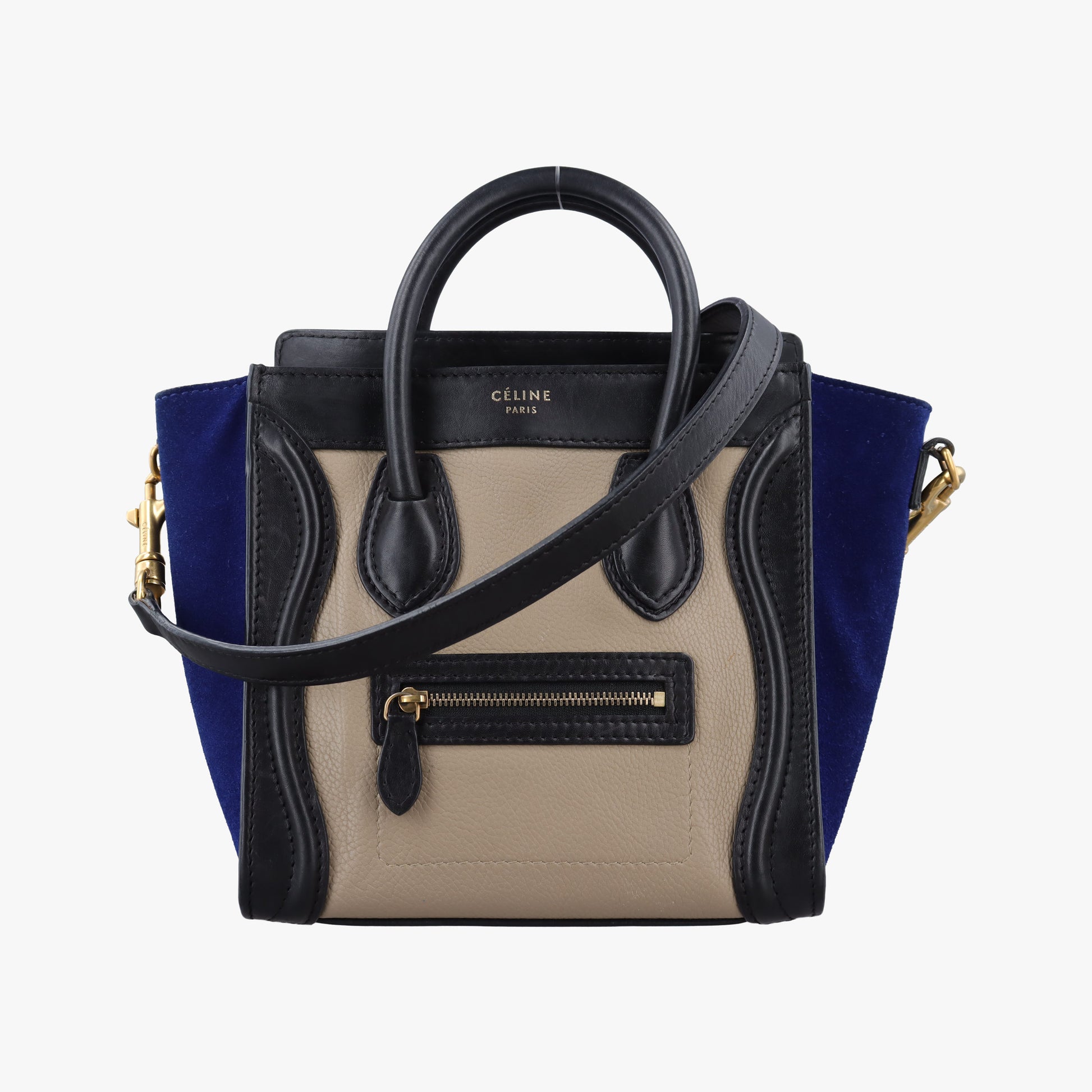 Luggage Mini Shopper Beige×black×blue Suede × leather S-AT-1103 S-MM-1103ラゲージミニショッパー ベージュ×ブラック×ブルー スエード×レザー S-AT-1103 S-MM-1103