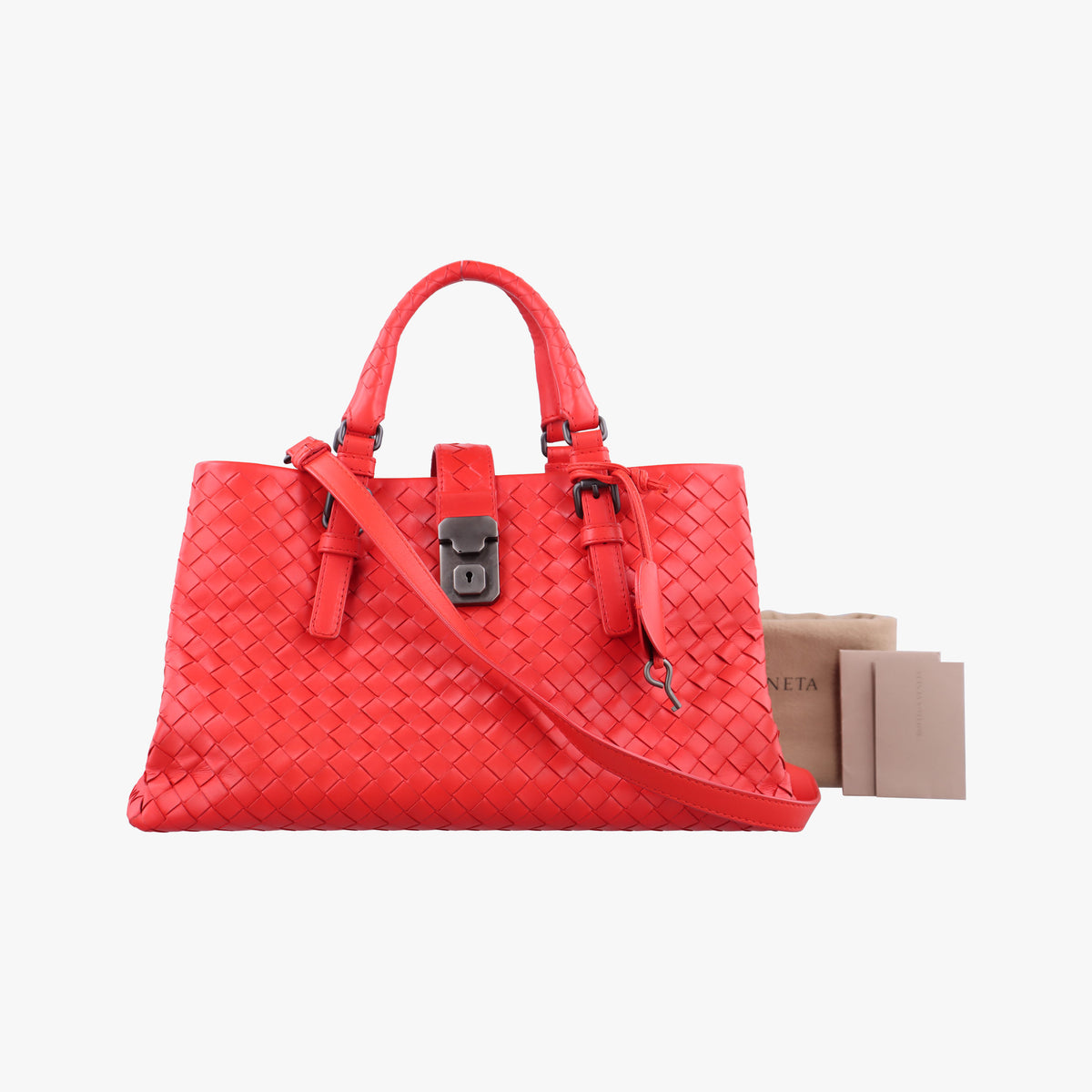 Pre-owned Bottega Veneta Roma Intrecciato Red lambskin  shoulderbag | stylenewstar