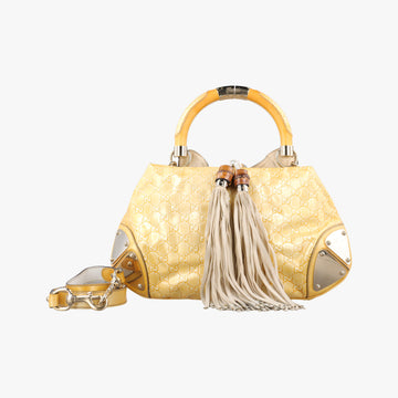 Pre-owned Gucci Bamboo Babouska Indy Hobo Golden Leather 177139 shoulderbag | stylenewstar