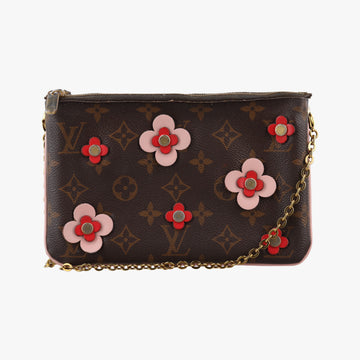 Pochette Double Zip Blooming Flowers brown×multicolor Monogram Canvas×calf leather M63905 GI0199ポシェット ドゥーブルジップ ブルーミングフラワー モノグラム/ブラウン×マルチカラー モノグラムキャンバス×カーフレザー M63905 GI0199
