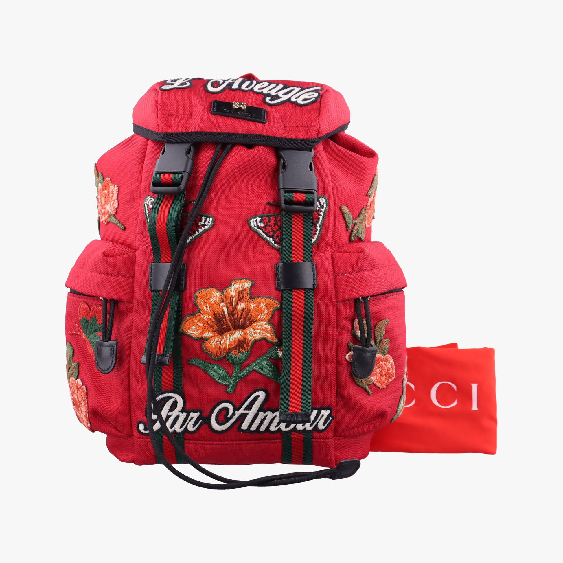 Techno Vintage Web L'Aveugle Par Amour Embroidered Red canvas 478327 A02199779テクノ ヴィンテージ ウェブ ラヴーグル パル アムール 刺繍 レッド キャンバス 478327 A02199779