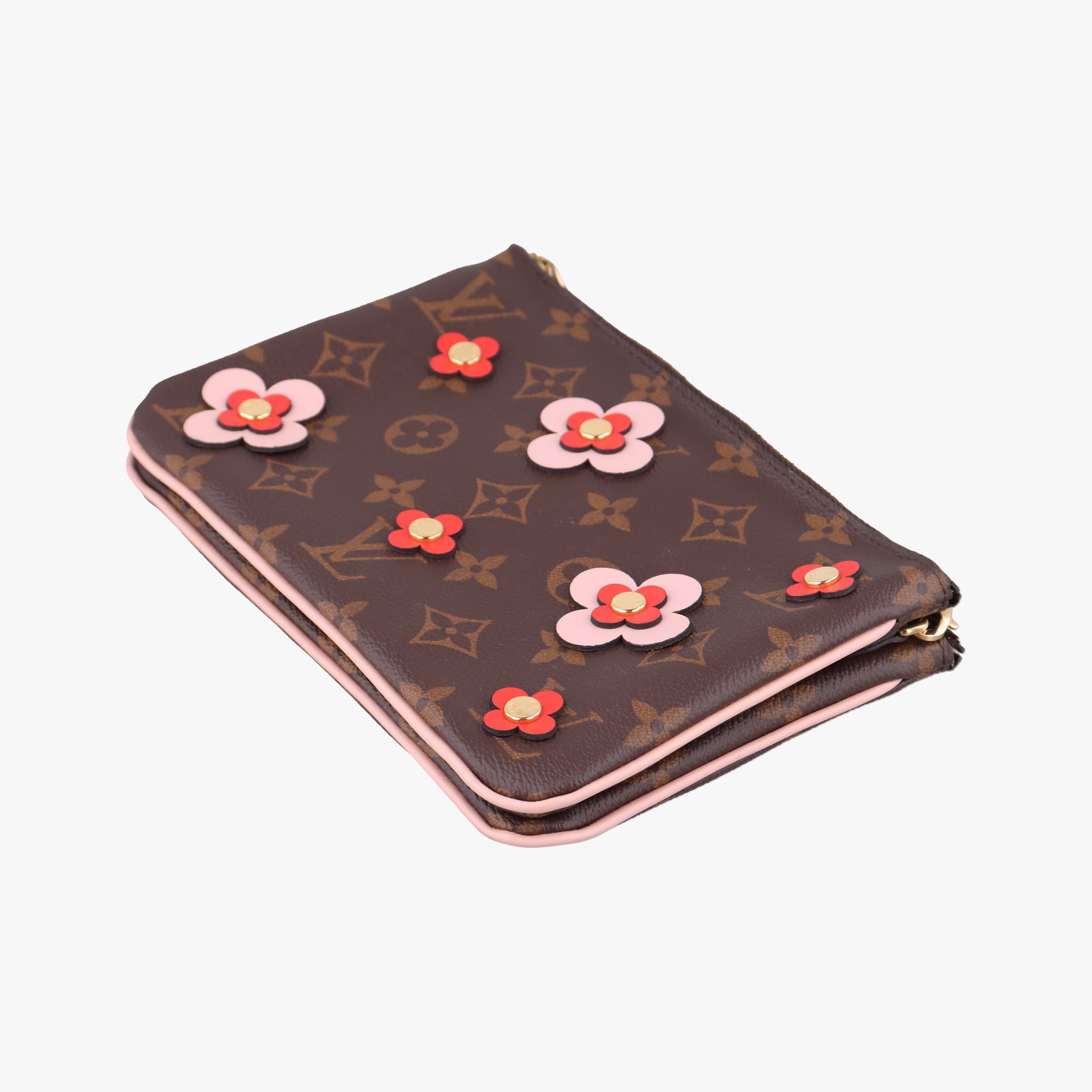 Pochette Double Zip Blooming Flowers brown×multicolor Monogram Canvas×calf leather M63905 GI4198 IC Chipポシェット ドゥーブルジップ ブルーミングフラワー モノグラム/ブラウン×マルチカラー モノグラムキャンバス×カーフレザー M63905 GI4198 ICチップ