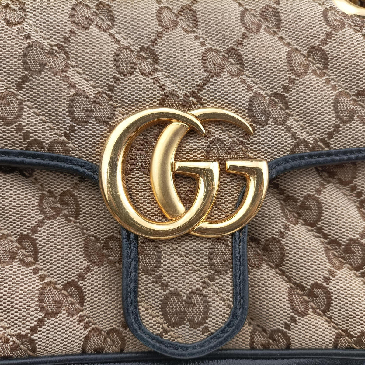 GG Marmont Brown×black Canvas×Leather 446744 H031351951GGマーモント ブラウン×ブラック キャンバス×レザー 446744 H031351951