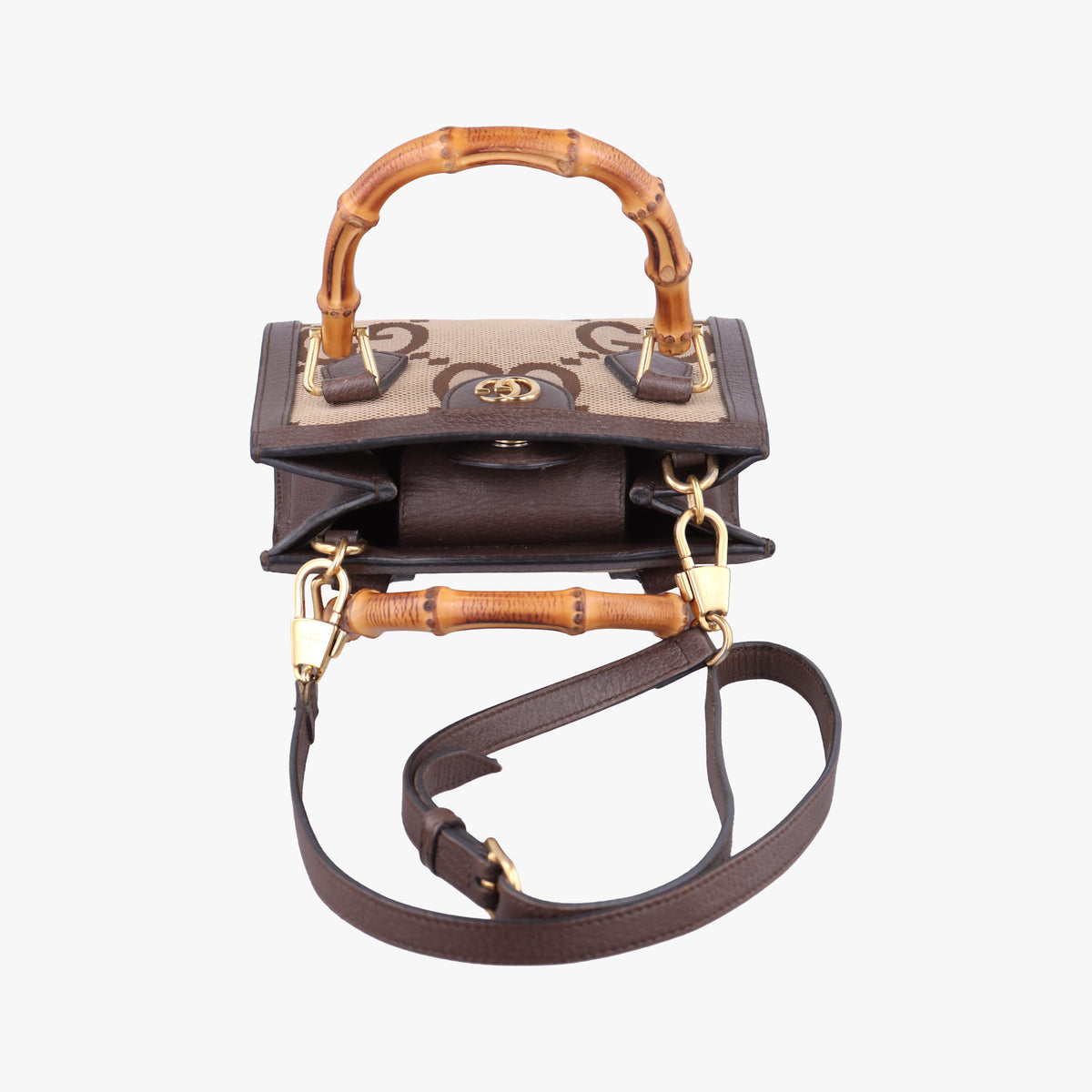 Pre-owned Gucci Diana Jumbo GG Mini Brown Canvas×Leather 655661 shoulderbag | stylenewstar