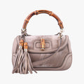 Pre-owned Gucci New Bamboo Grey velour×Leather 254884 shoulderbag | stylenewstar
