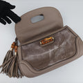 Pre-owned Gucci New Bamboo Grey velour×Leather 254884 shoulderbag | stylenewstar