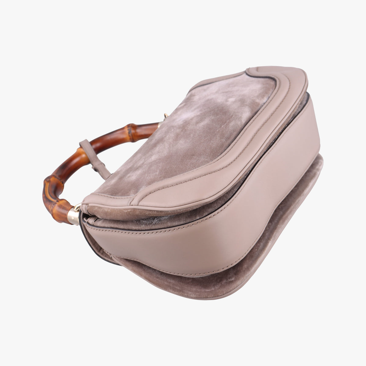 Pre-owned Gucci New Bamboo Grey velour×Leather 254884 shoulderbag | stylenewstar